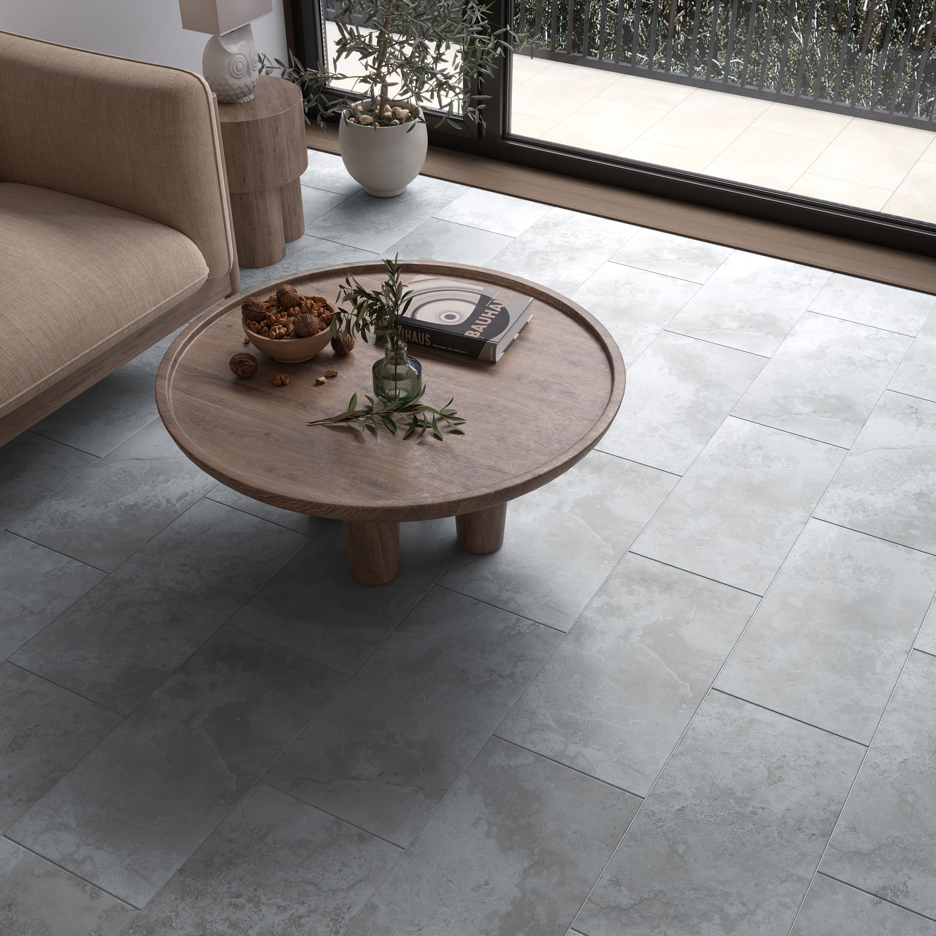 Kale Travertine Grey Matt Natural Stone effect Porcelain Indoor Wall & floor Tile, Pair of 6, (L)600mm (W)300mm