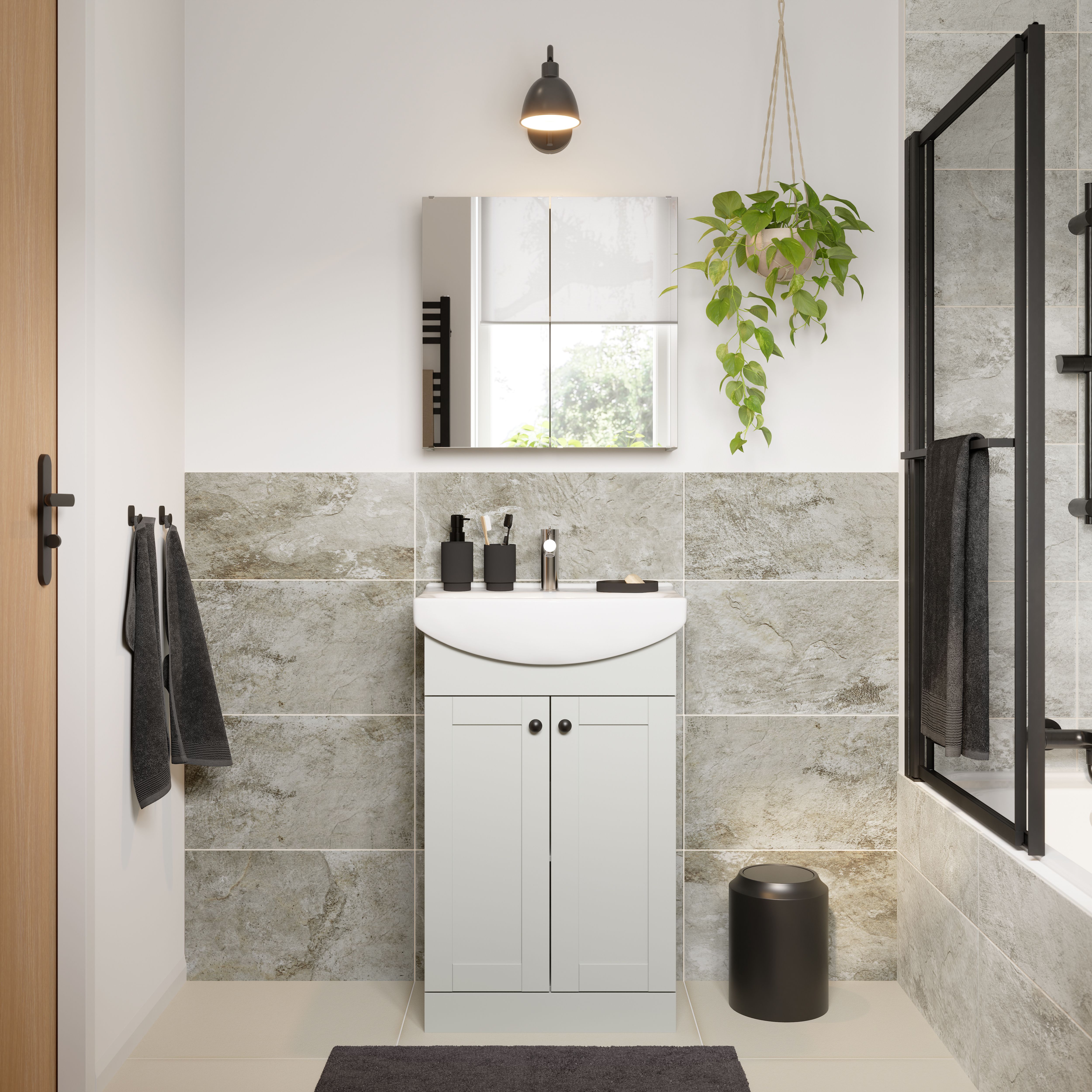 Kalena Matt Dove grey Freestanding Vanity unit & basin set (W)550mm (H)874mm