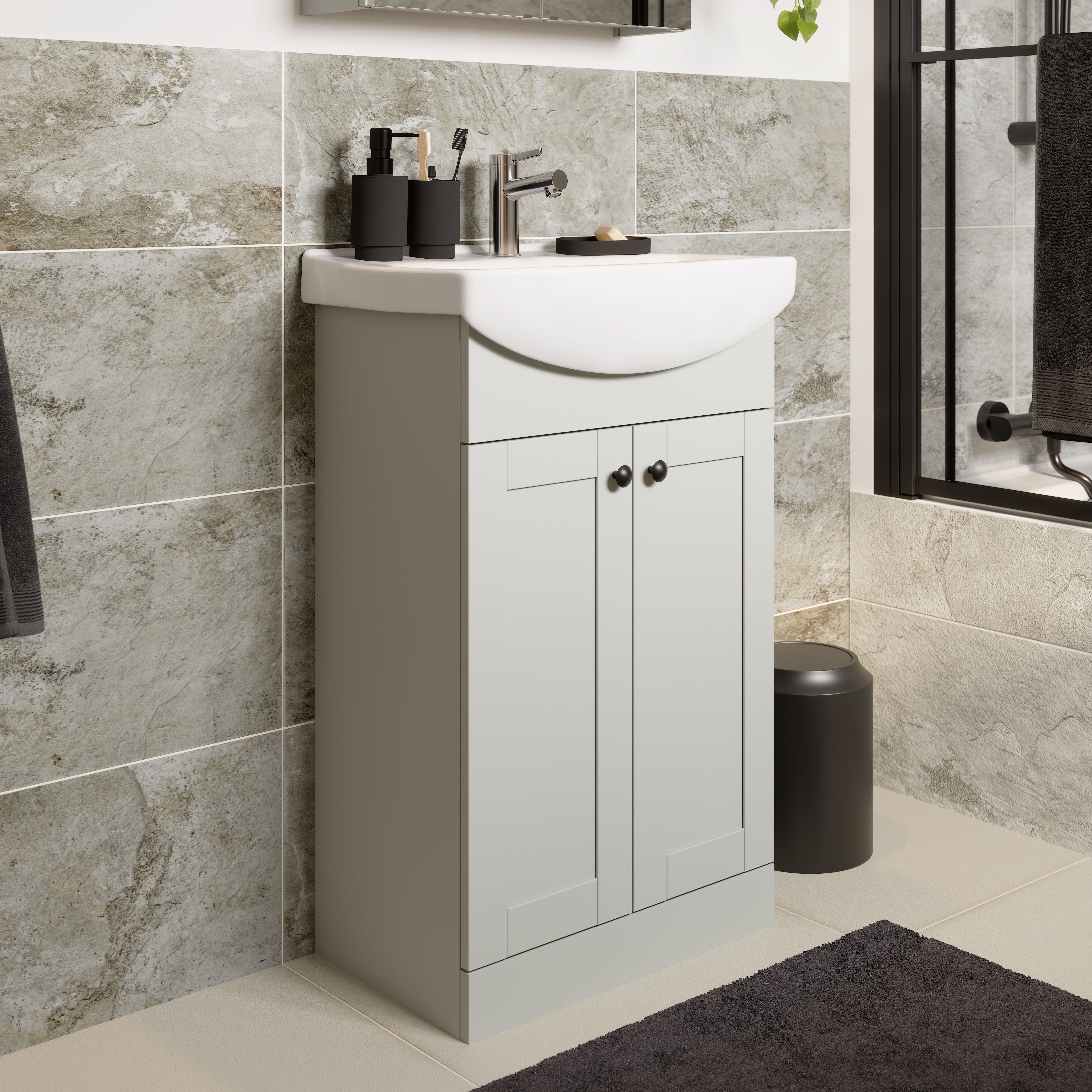Kalena Matt Dove grey Freestanding Vanity unit & basin set (W)550mm (H)874mm