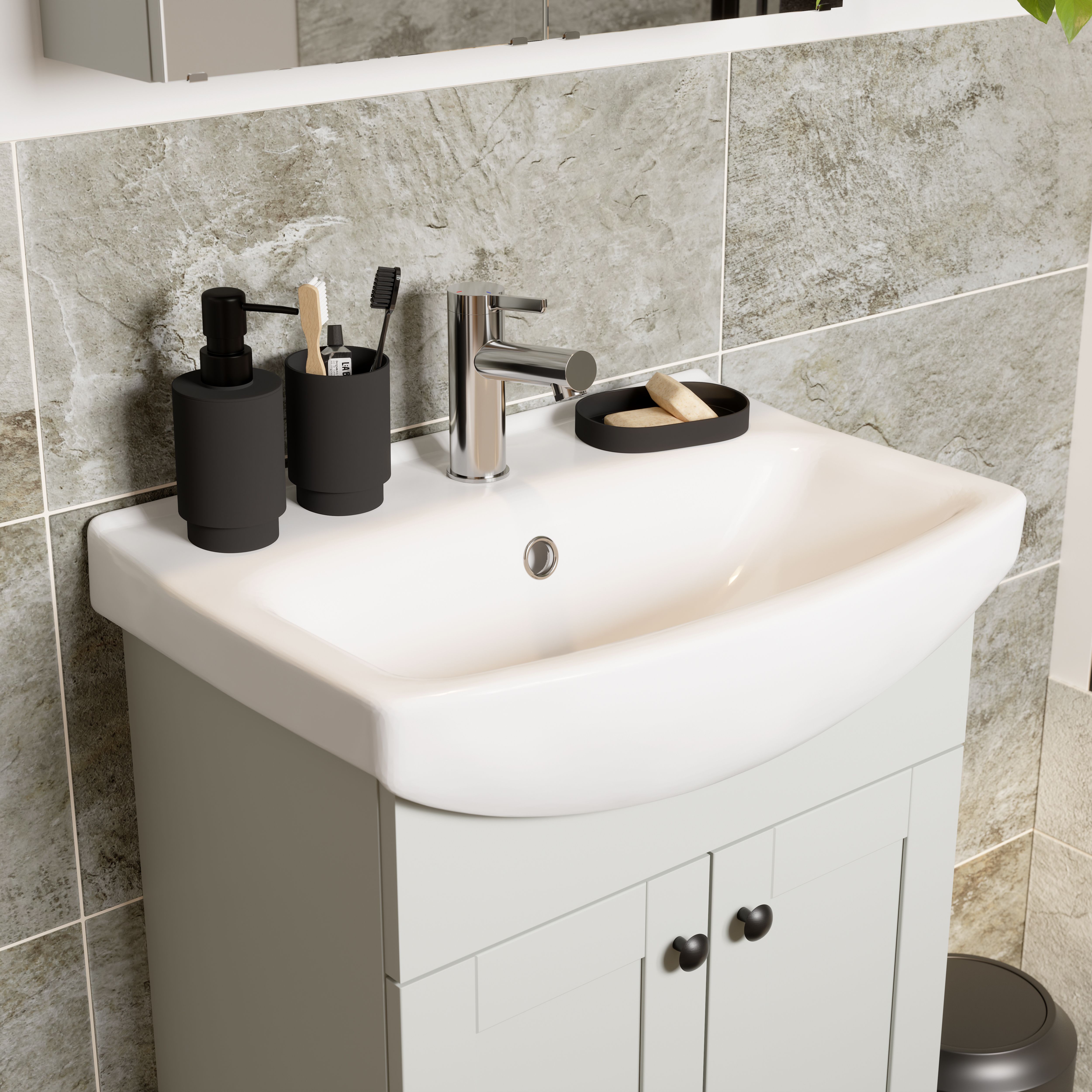 Kalena Matt Dove grey Freestanding Vanity unit & basin set (W)550mm (H)874mm