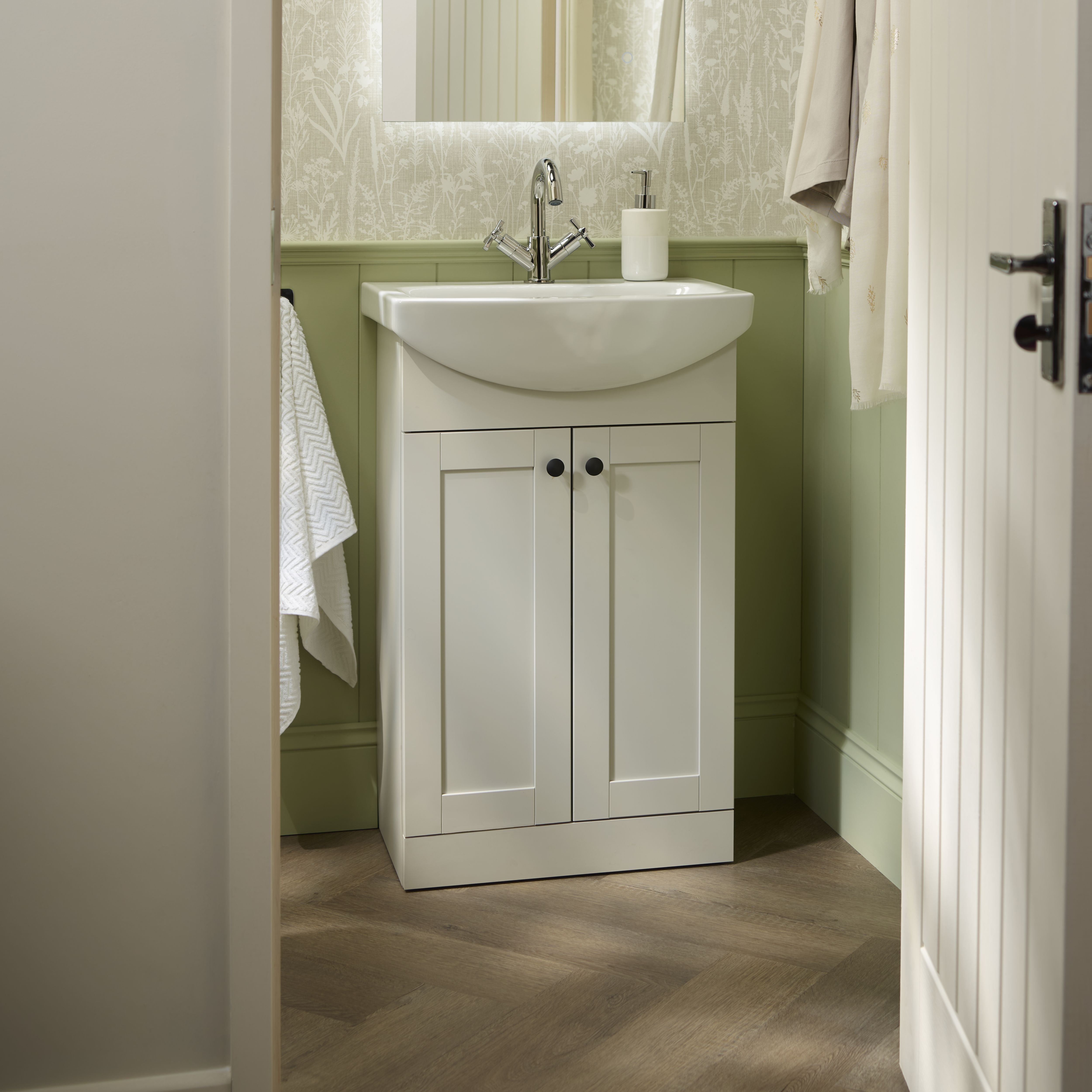Kalena Matt Dove grey Freestanding Vanity unit & basin set (W)550mm (H)874mm