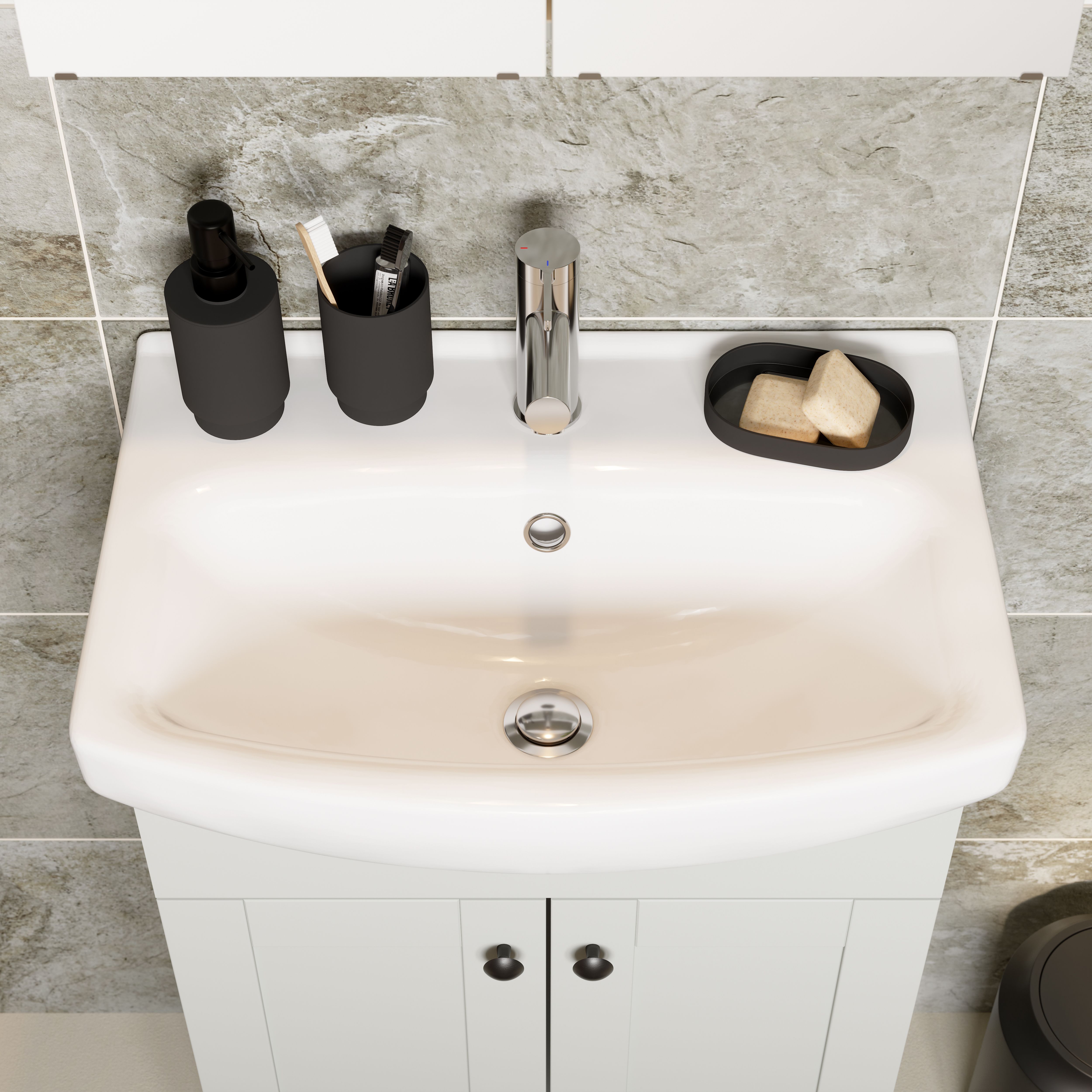 Kalena Matt Dove grey Freestanding Vanity unit & basin set (W)550mm (H)874mm