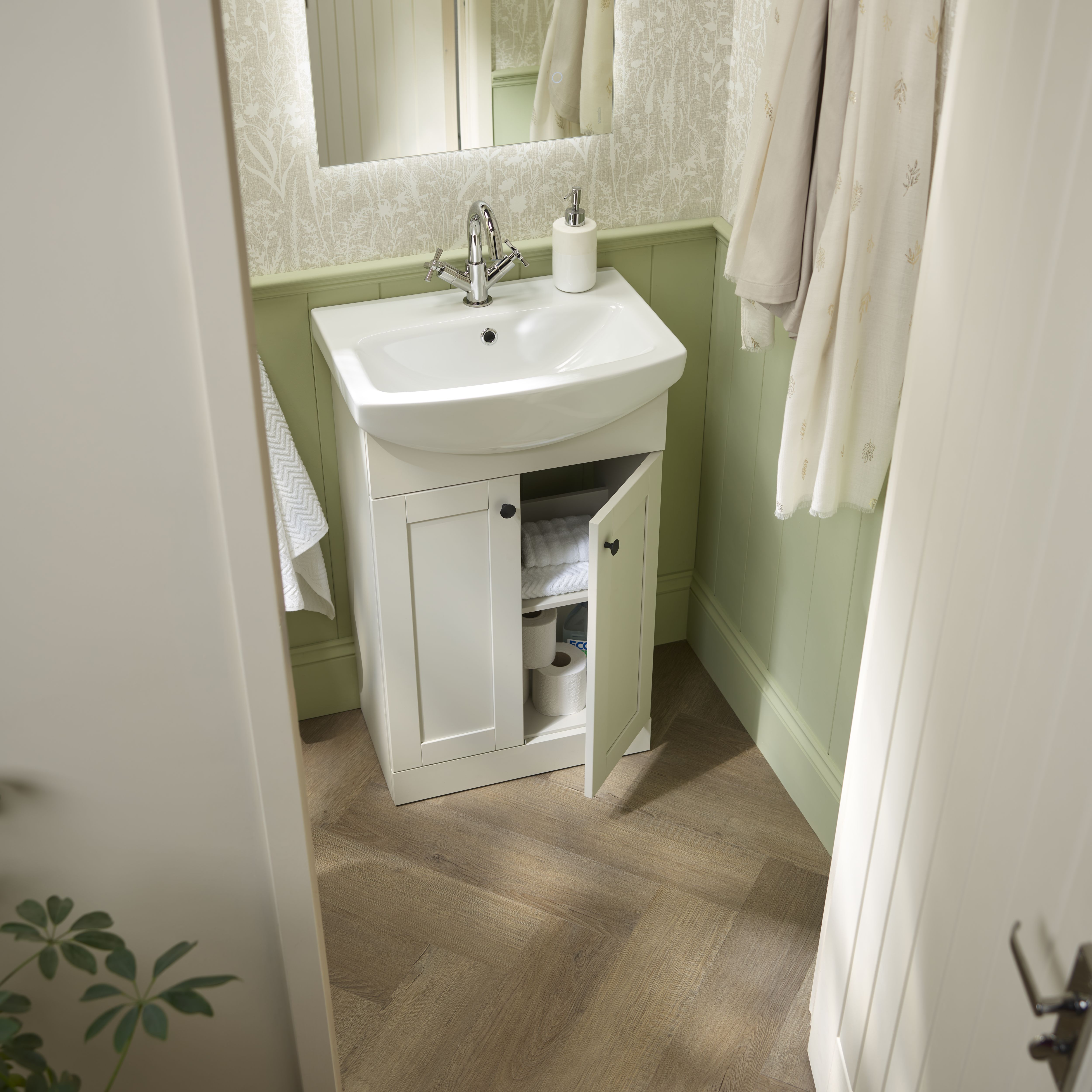 Kalena Matt Dove grey Freestanding Vanity unit & basin set (W)550mm (H)874mm