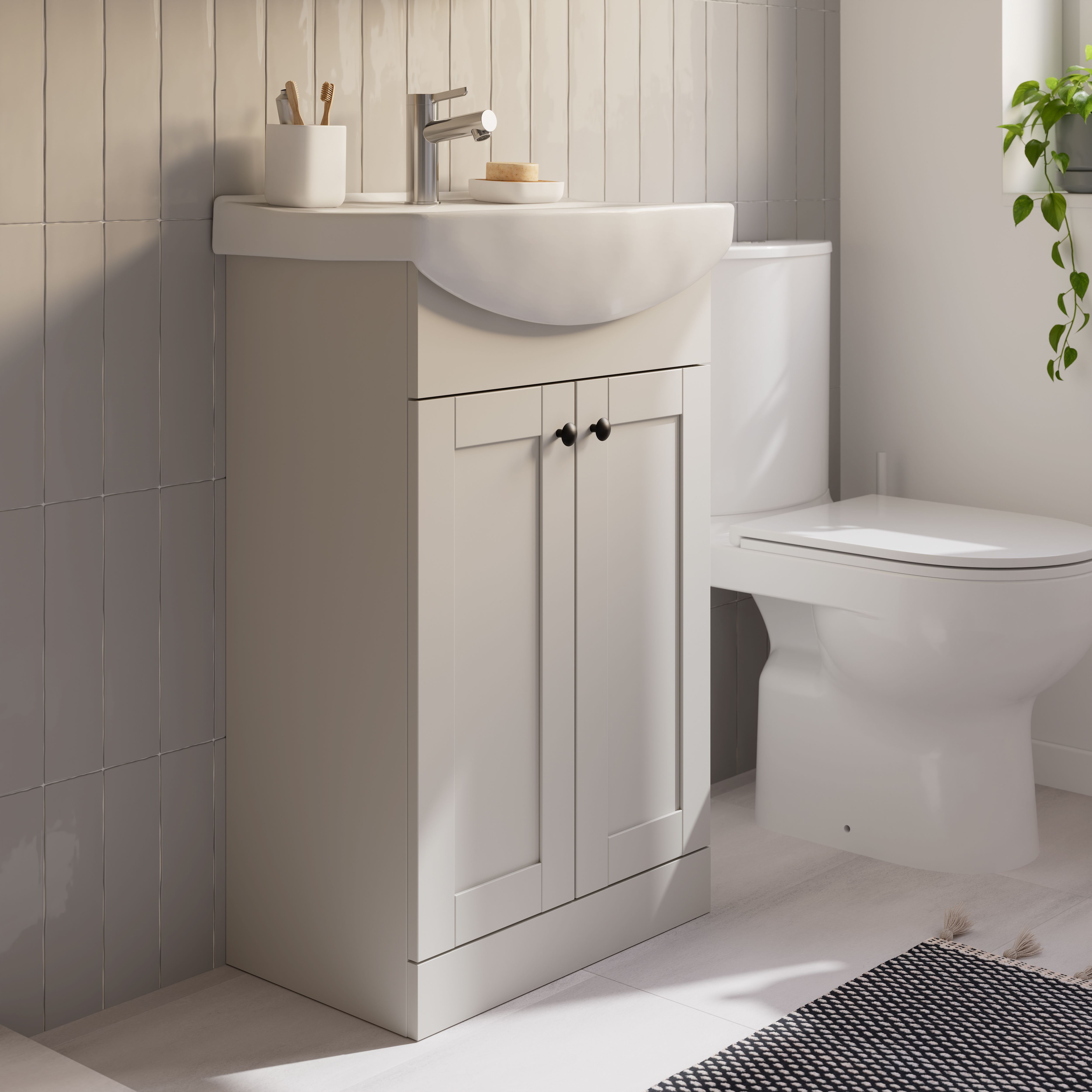 Kalena Matt Pebble Freestanding Vanity unit & basin set (W)550mm (H)874mm