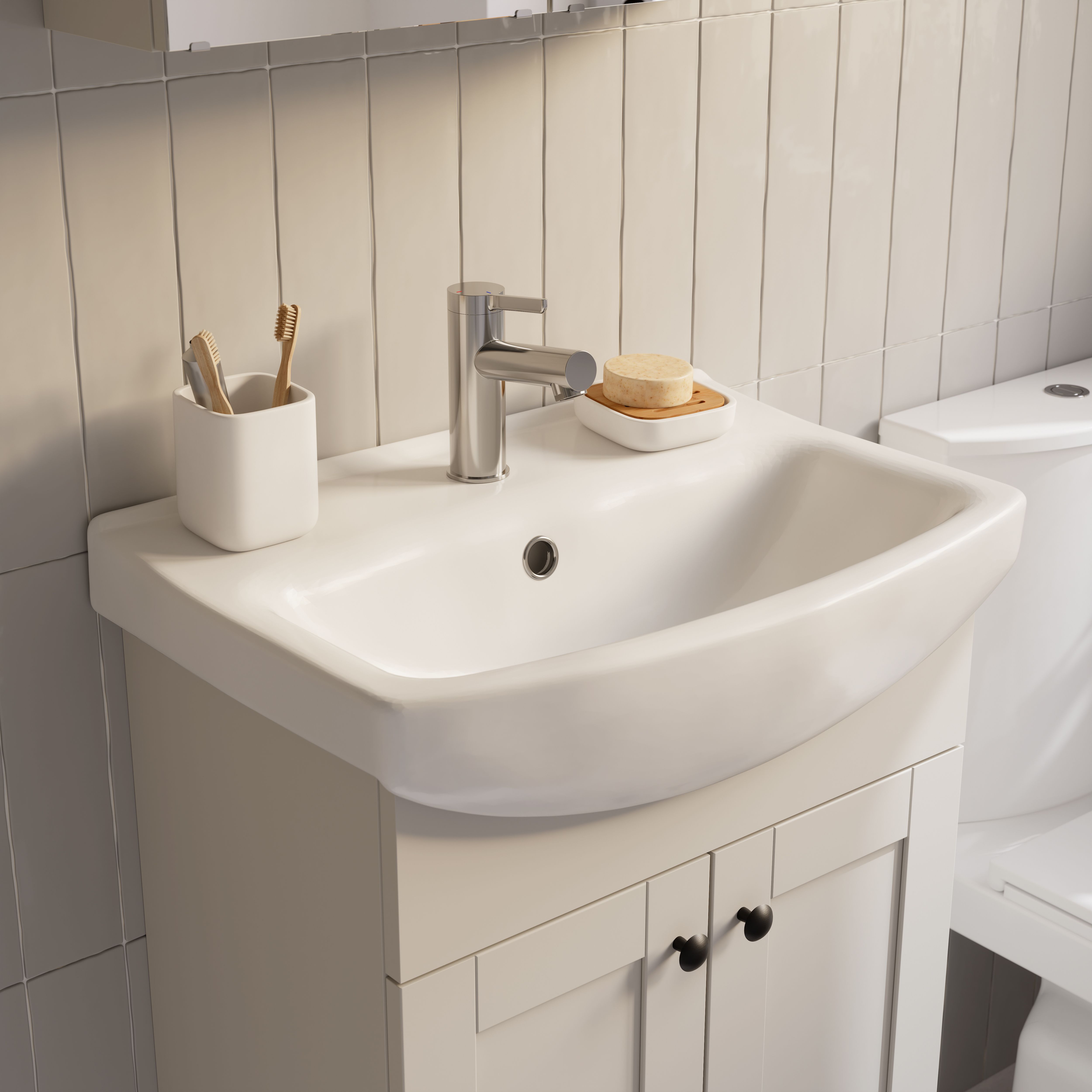Kalena Matt Pebble Freestanding Vanity unit & basin set (W)550mm (H)874mm