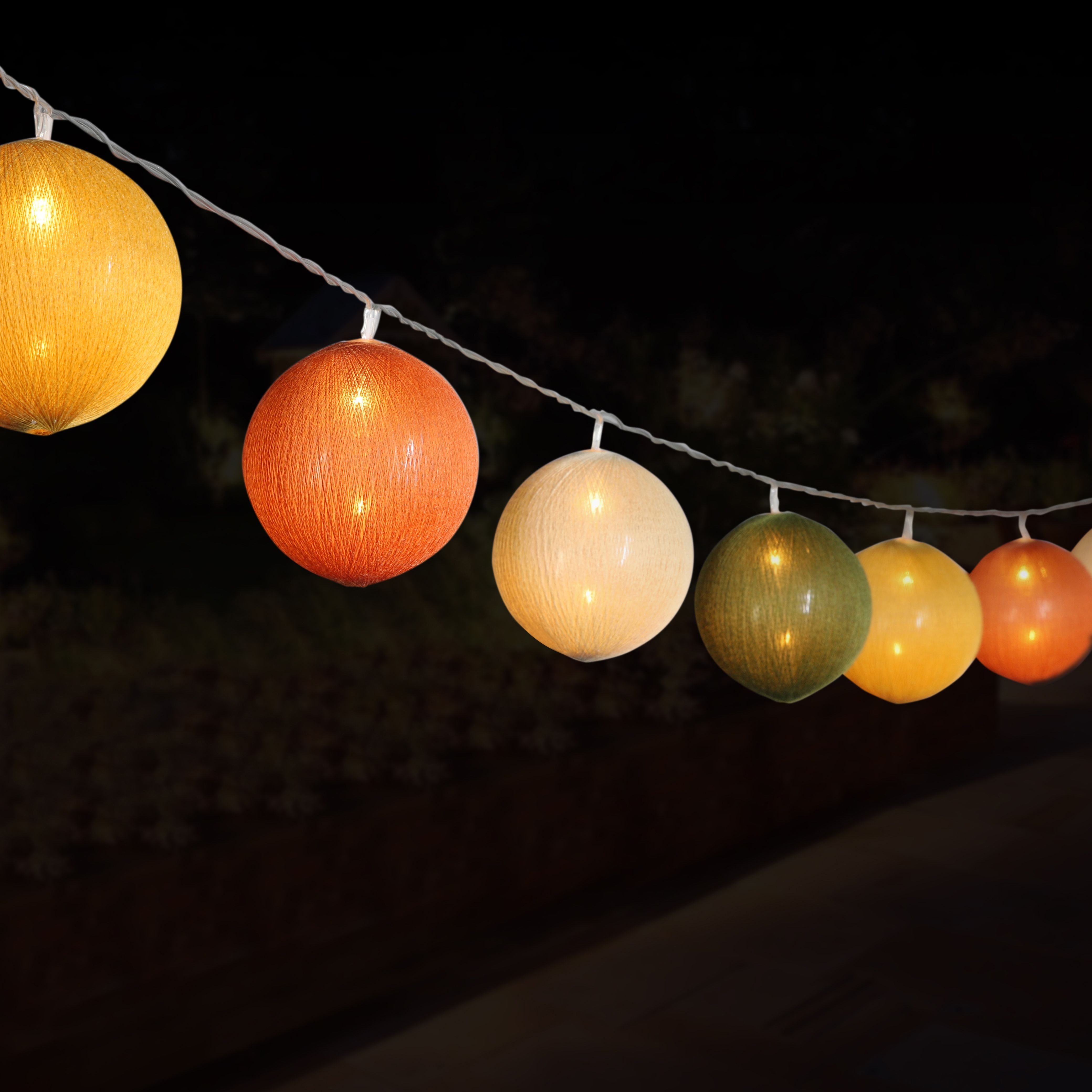 Battery Operated String Lights with 10 Nylon Lanterns (White)