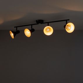 Kedros Matt Black Gold effect Mains-powered 4 lamp Spotlight