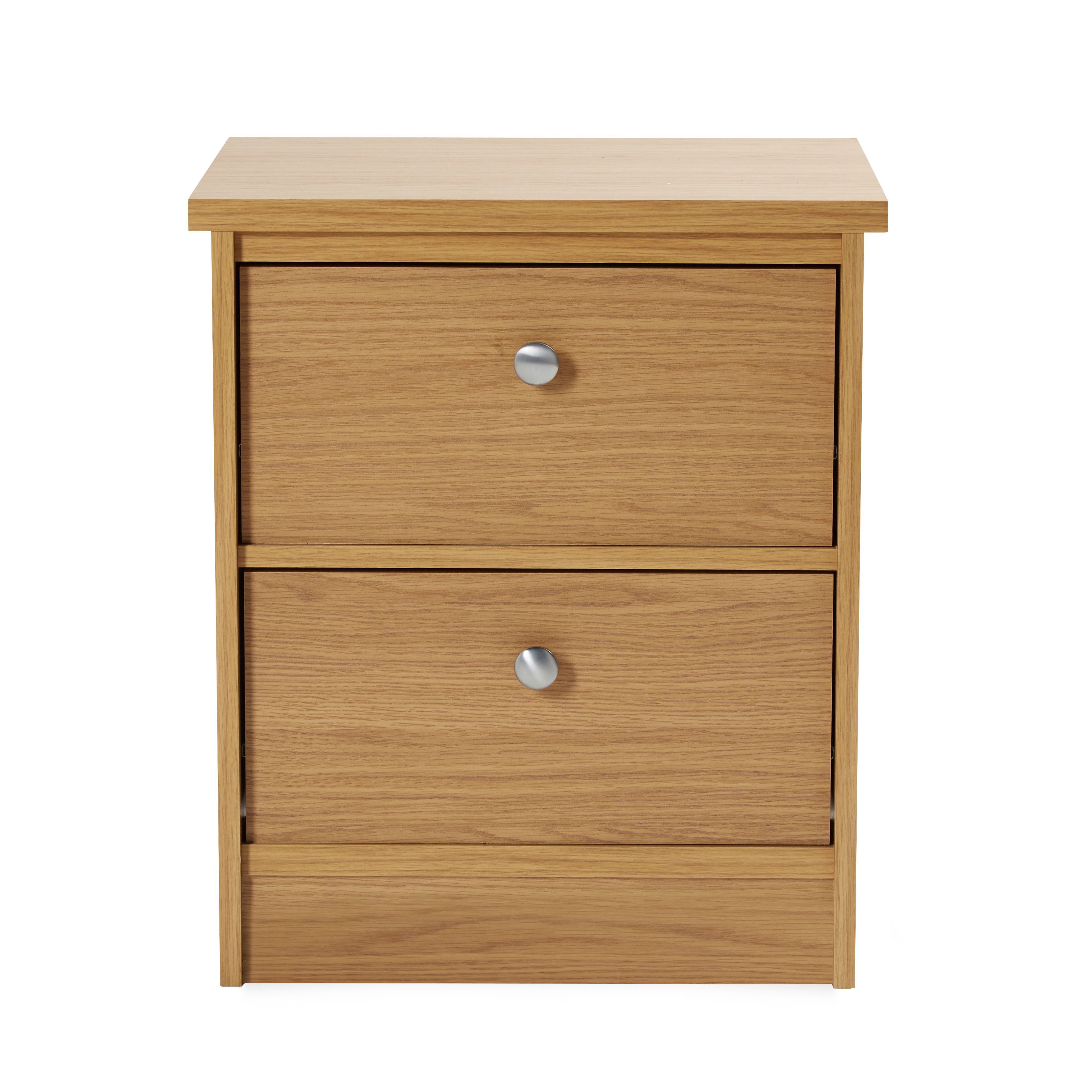 Kendal Matt oak effect 2 Drawer Bedside chest (H)560mm (W)480mm (D)400mm