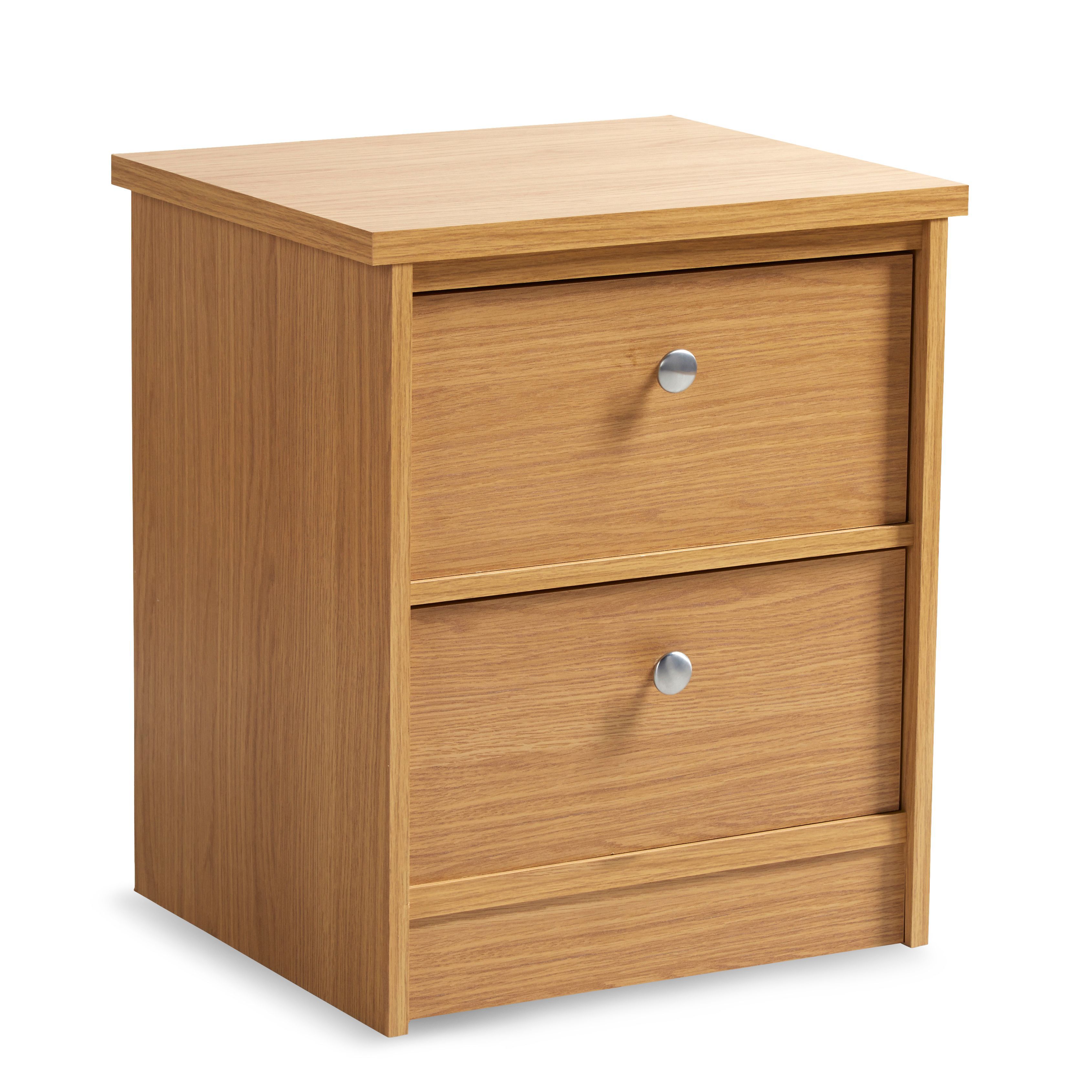Kendal Matt oak effect 2 Drawer Bedside chest (H)560mm (W)480mm (D)400mm