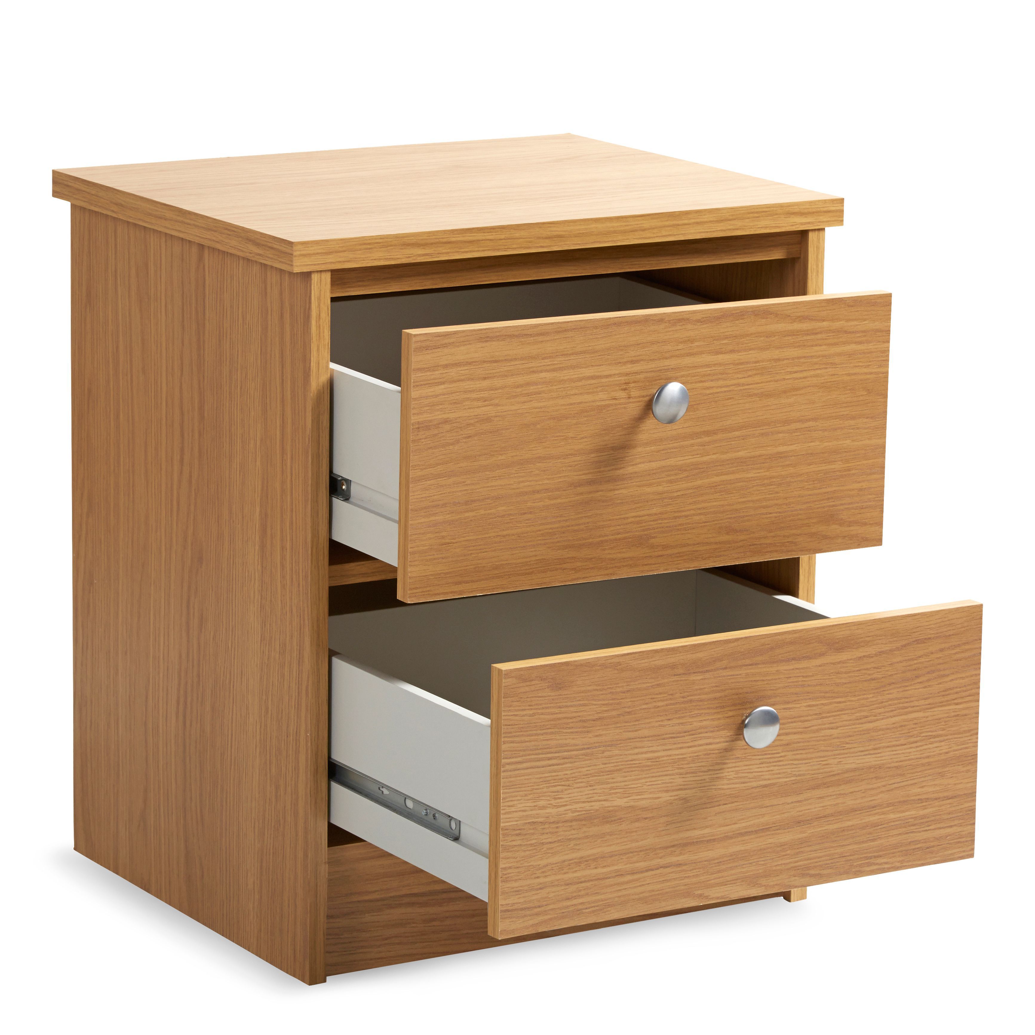 Kendal Matt oak effect 2 Drawer Bedside chest (H)560mm (W)480mm (D)400mm