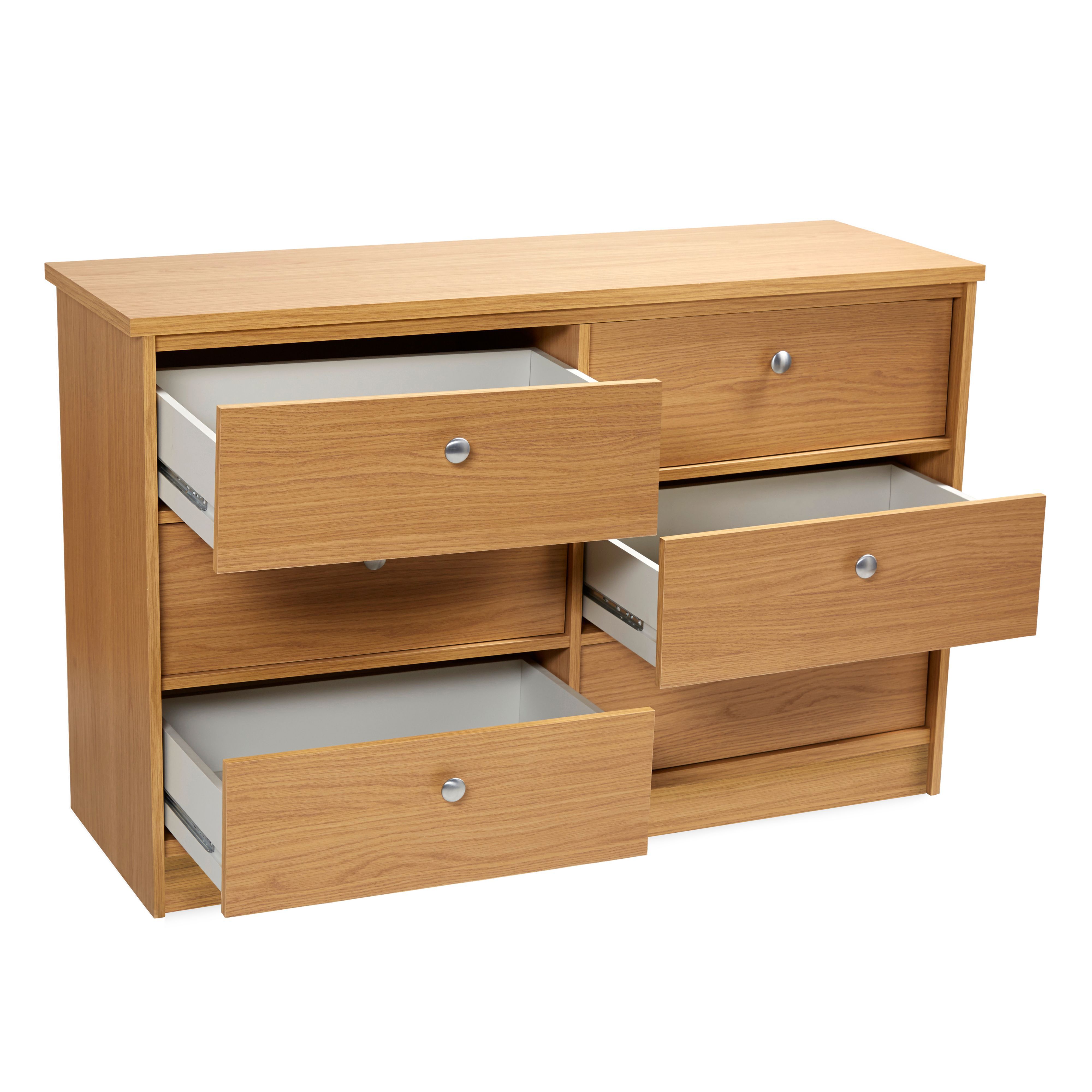 Kendal Matt oak effect 6 Drawer Chest of drawers (H)770mm (W)1200mm (D)400mm