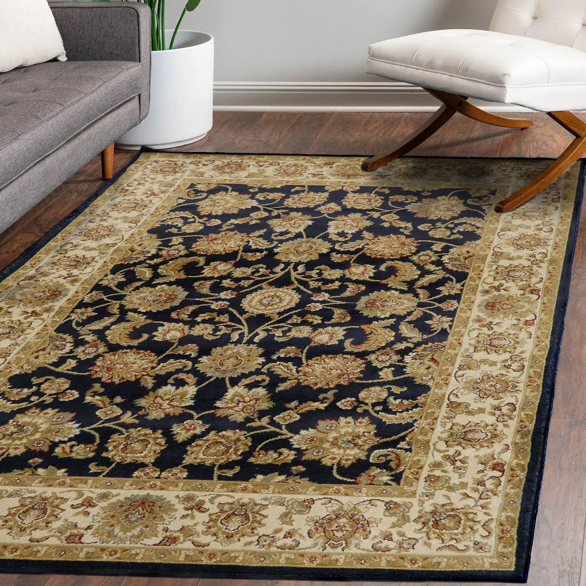 Kendra Navy Traditional Large Rug, (L)235cm x (W)160cm