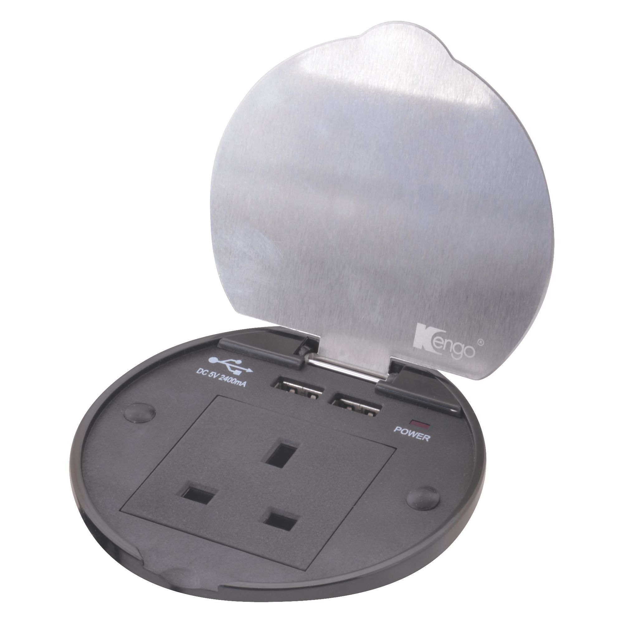 Kengo 13A Black Inset desktop socket with USB