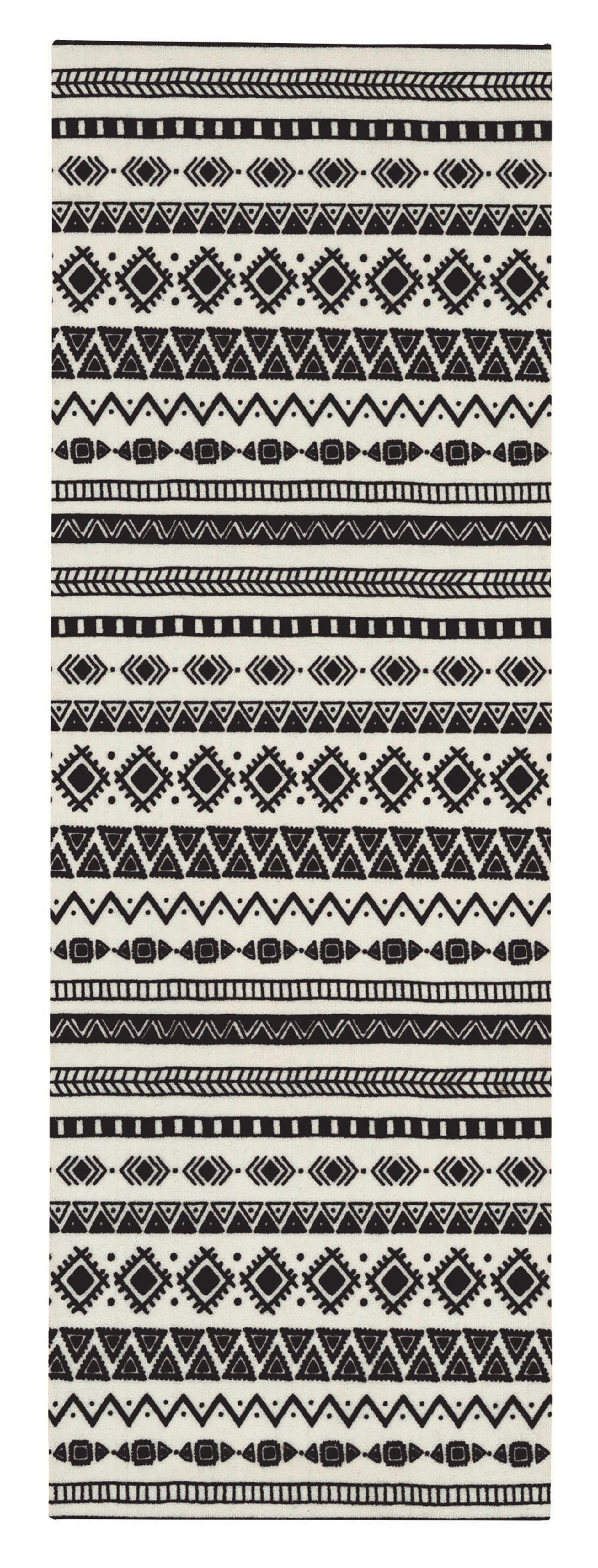 Kensington Black/White Aztec Heavy duty Mat, 150cm x 50cm