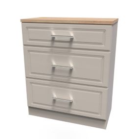 Kent Matt beige light oak effect 3 Drawer Chest of drawers (H)885mm (W)765mm (D)415mm