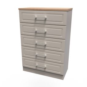 Kent Matt beige light oak effect 5 Drawer Chest of drawers (H)1075mm (W)765mm (D)415mm