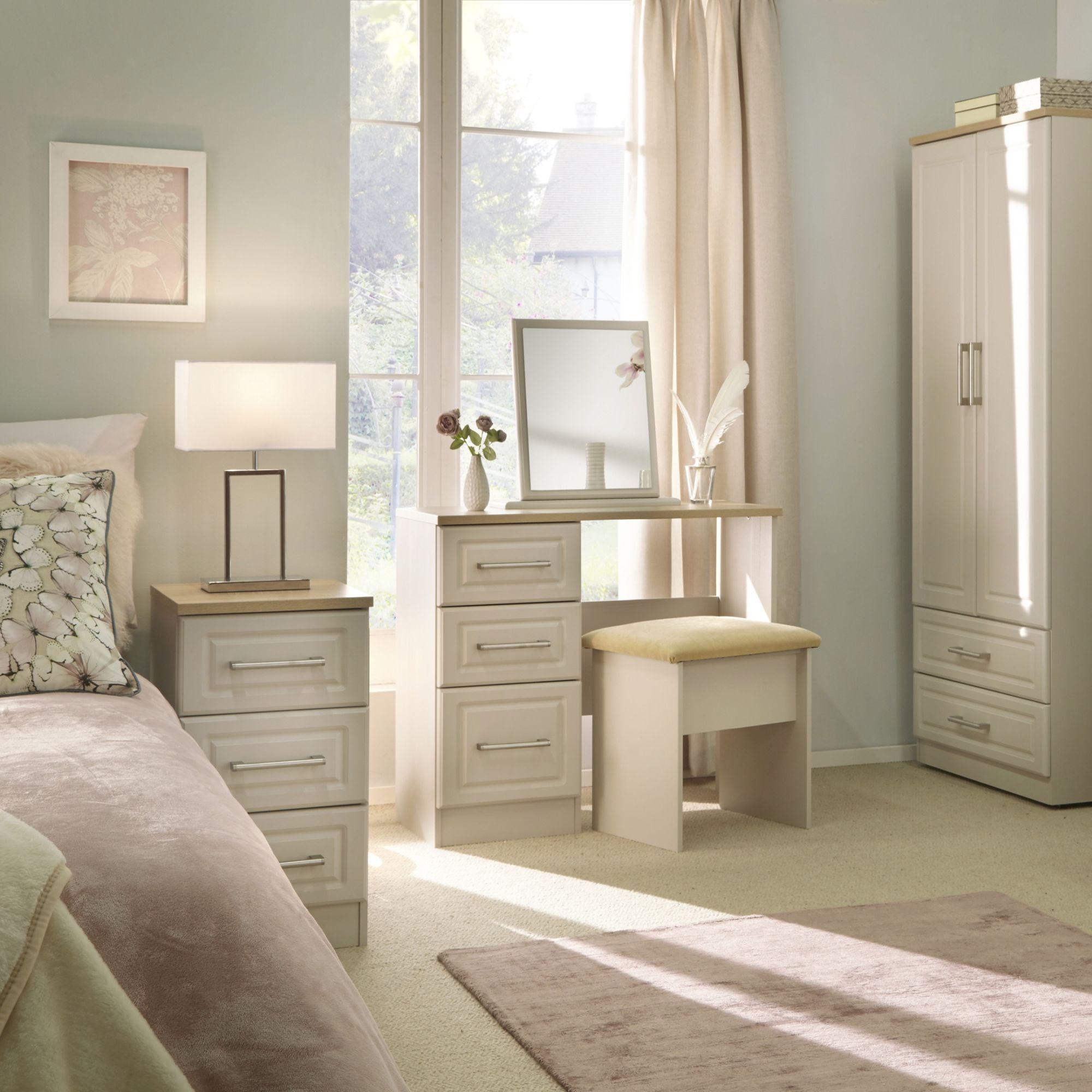 Kent Ready assembled Matt beige light oak effect 2 Drawer Bedside chest (H)505mm (W)395mm (D)415mm