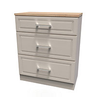 Kent Ready assembled Matt beige light oak effect 3 Drawer Chest of drawers (H)885mm (W)765mm (D)415mm