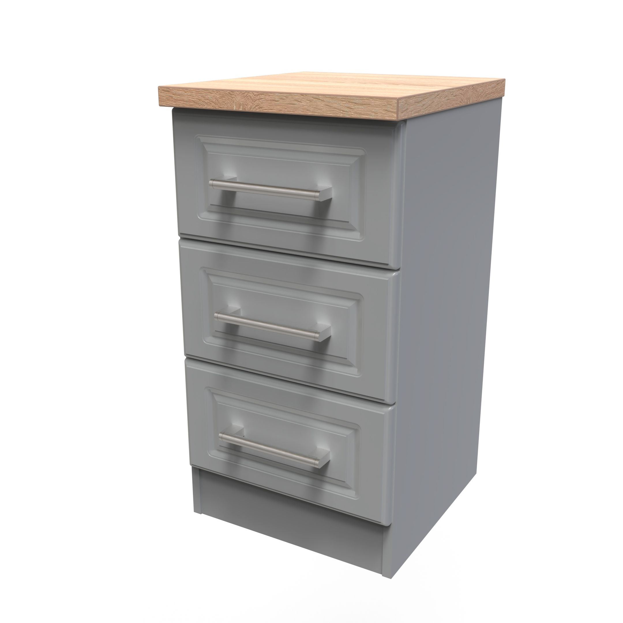 Kent Ready assembled Matt dark grey light oak effect 3 Drawer Bedside chest (H)695mm (W)395mm (D)415mm