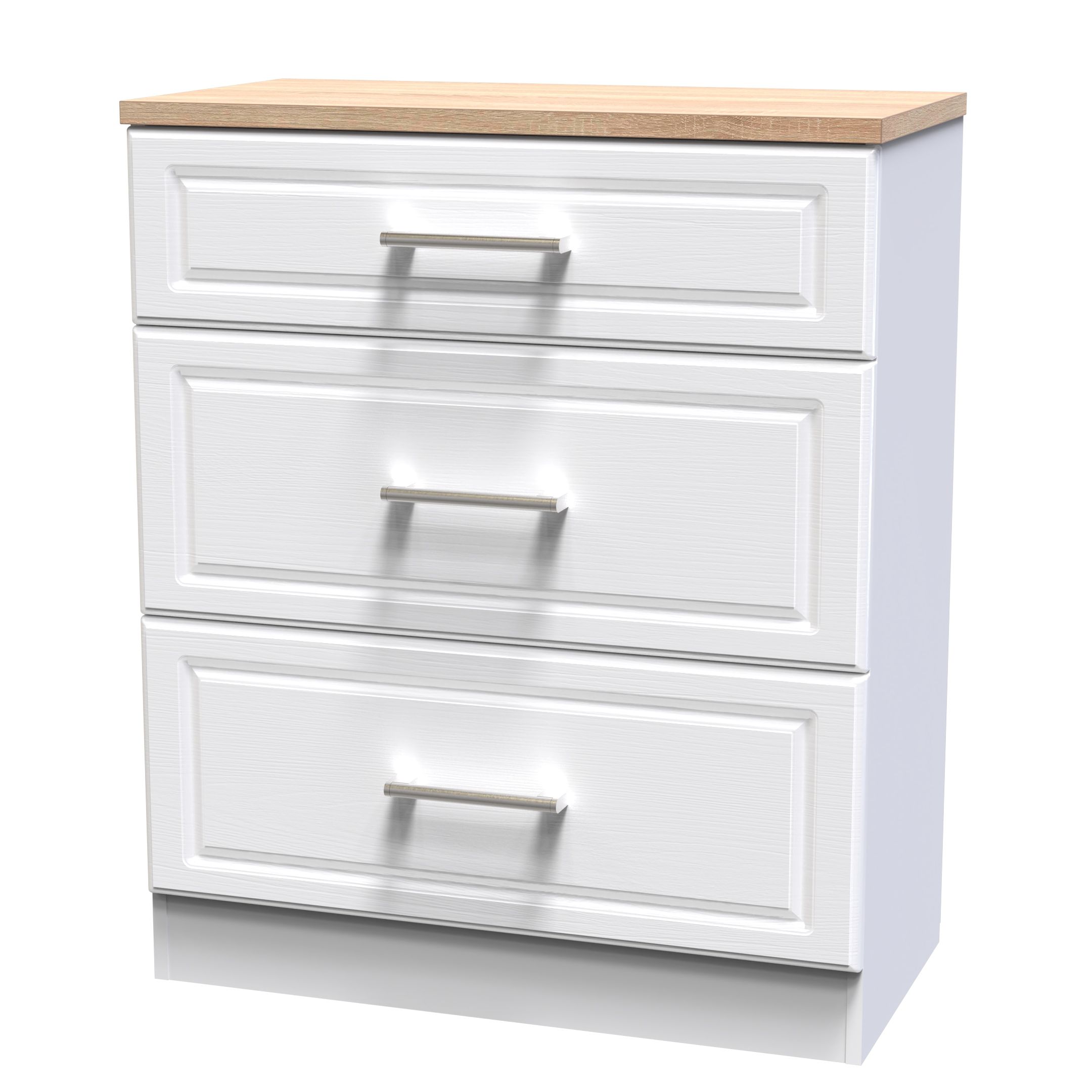 Kent Ready assembled Matt white light oak effect 3 Drawer Chest of drawers (H)885mm (W)765mm (D)415mm