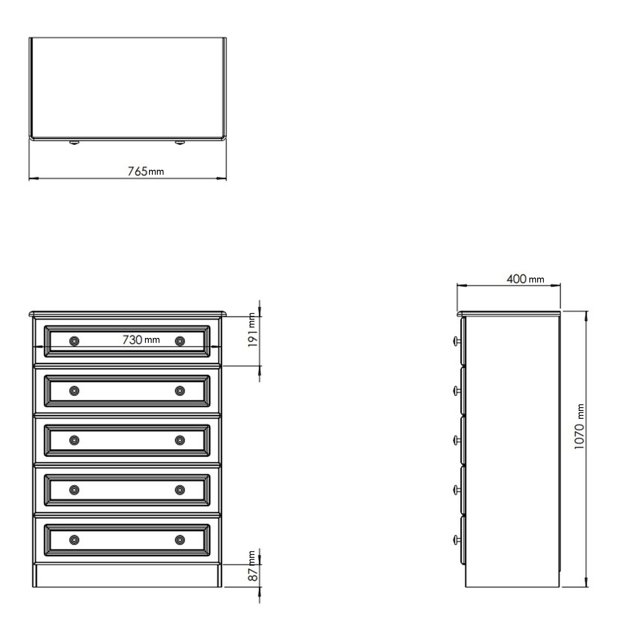 Kent Ready assembled Matt white light oak effect 5 Drawer Chest of drawers (H)1075mm (W)765mm (D)415mm