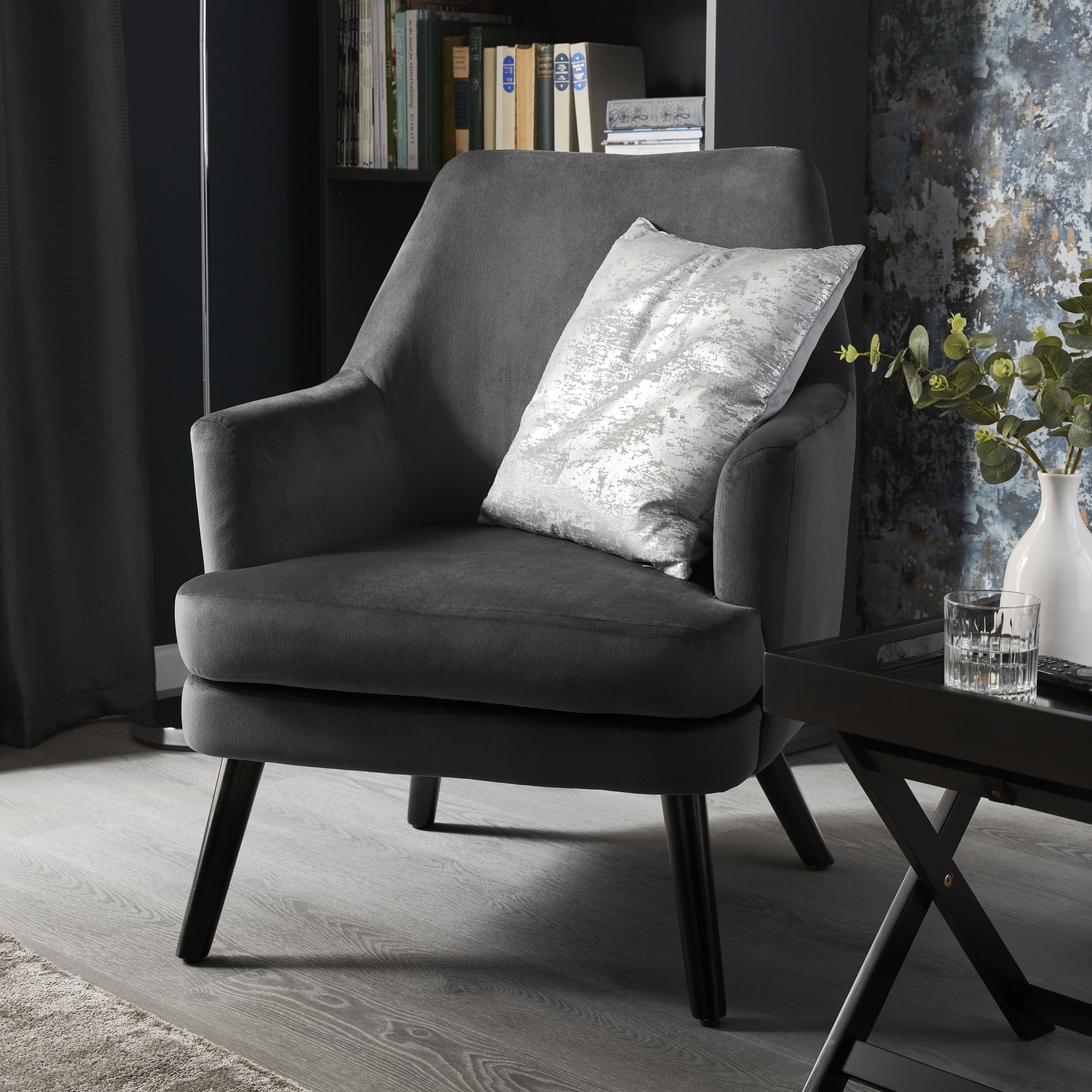 Dark grey deals velvet armchair