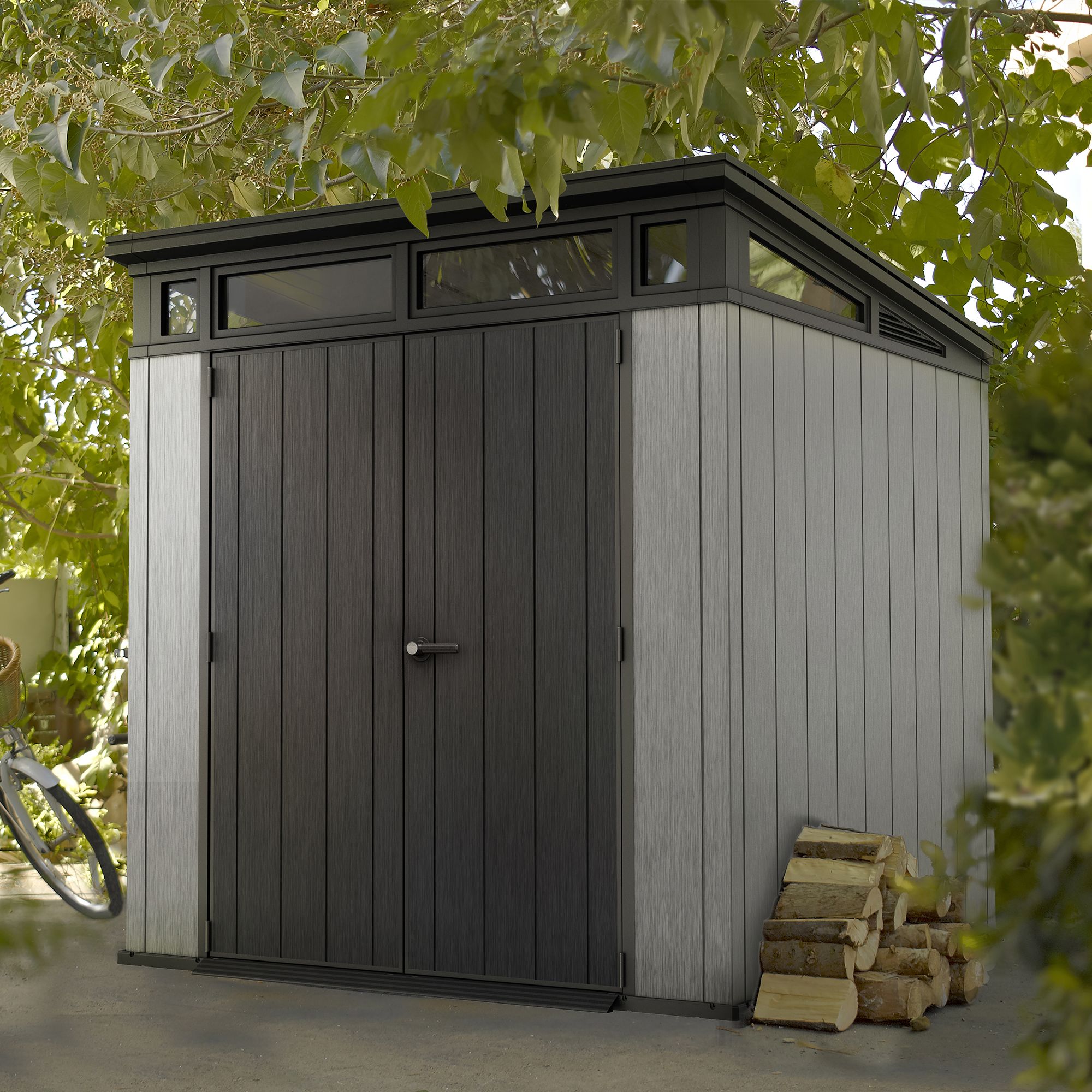 Keter Artisan 7x7 ft Pent Grey Plastic 2 door Shed with floor & 1 window