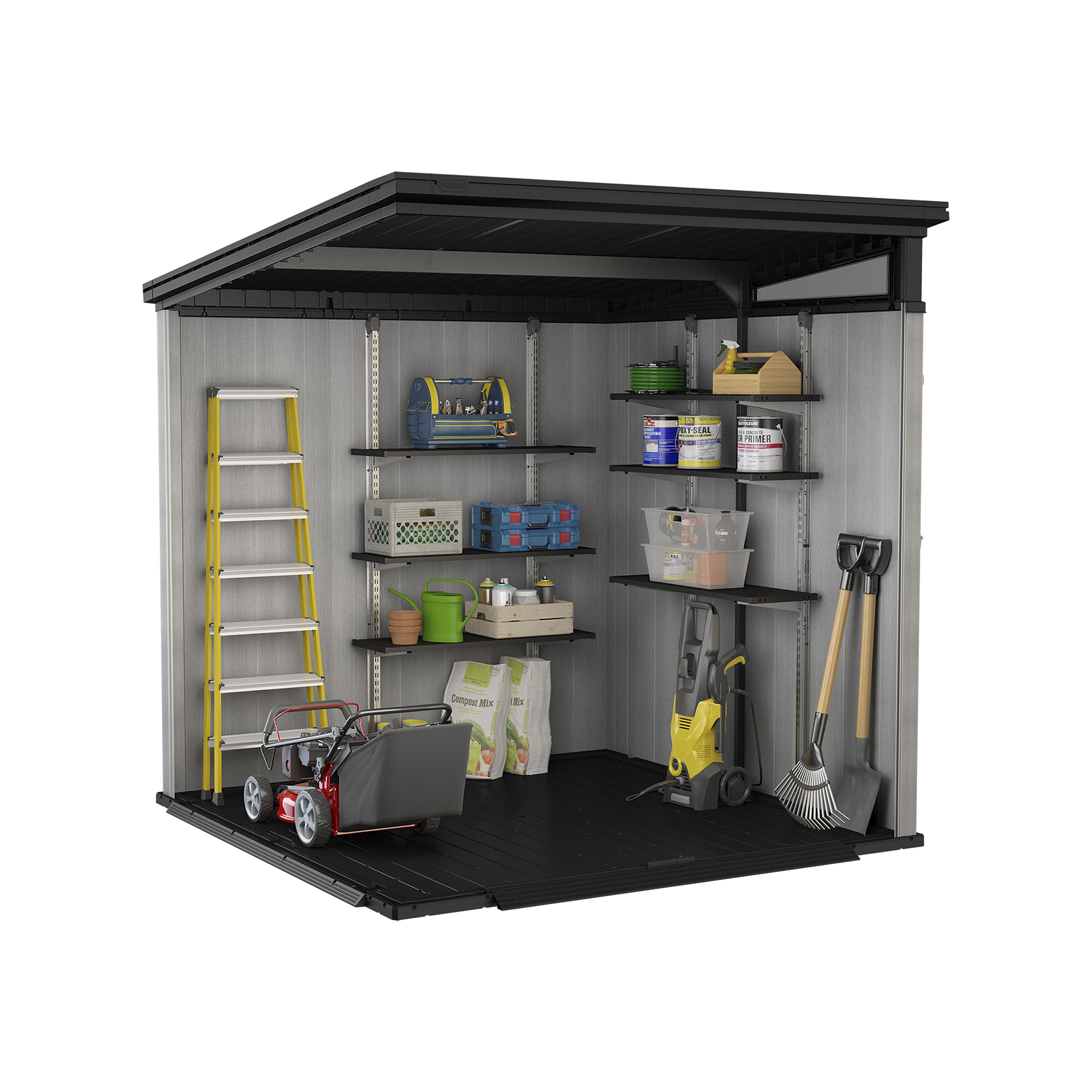 Keter Artisan 7x7 ft Pent Tongue & groove Grey Plastic 2 door Shed with floor