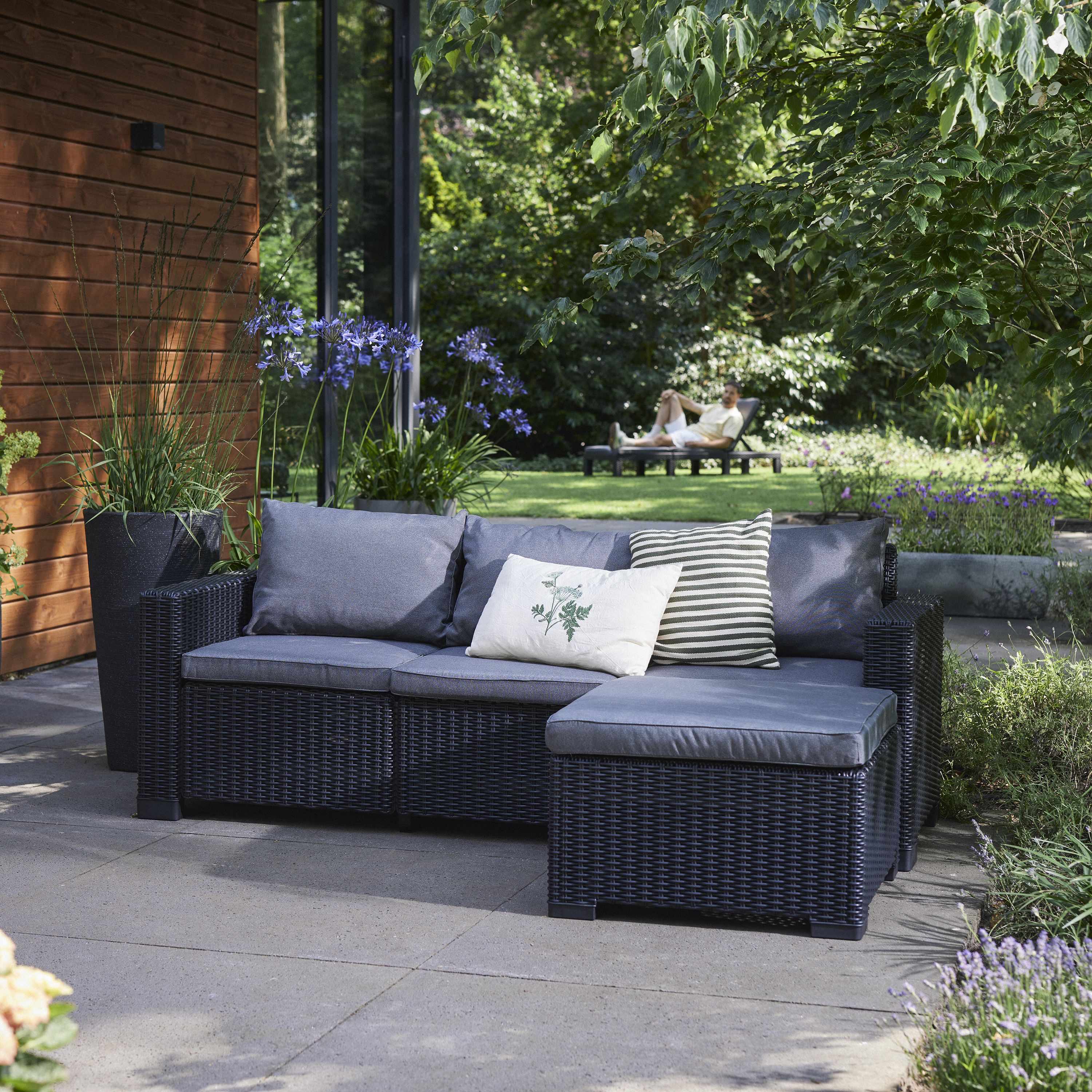 California Chaise Matt Graphite Resin 3 Seater Garden furniture set Footstool