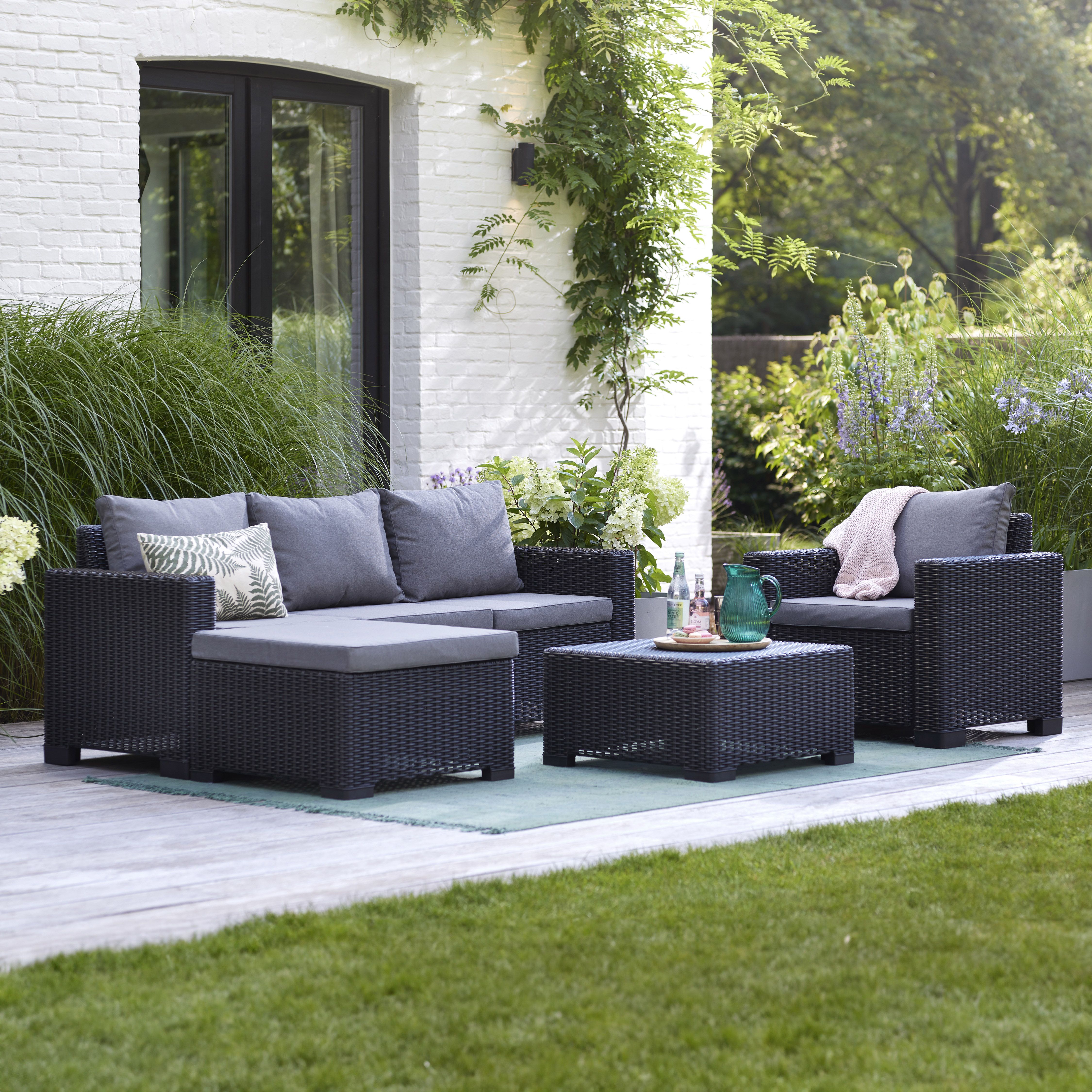 Keter California Graphite 4 Seater Garden furniture set with Coffee table & Footstool