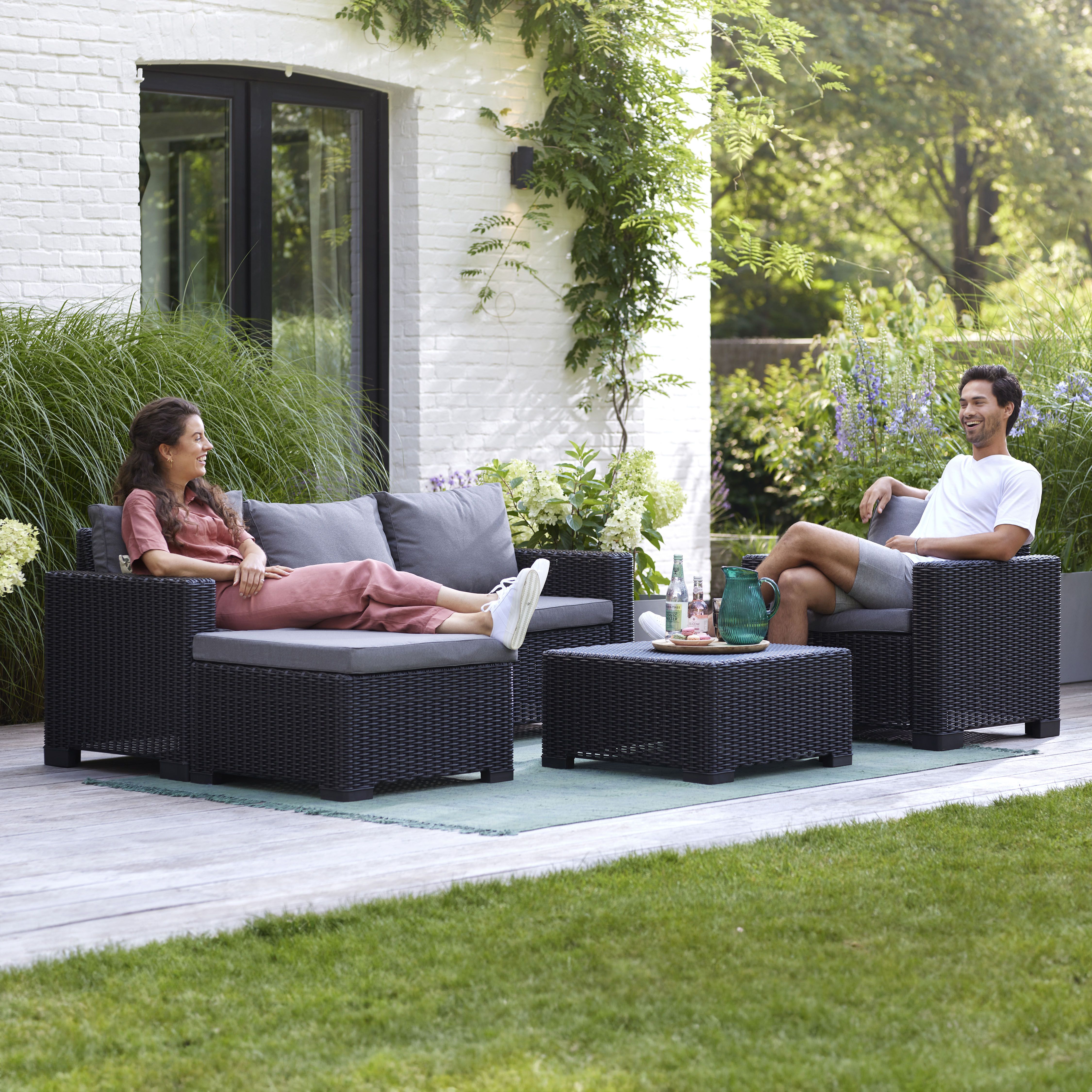 Keter California Graphite Resin 4 Seater Garden furniture set with Coffee table Footstool