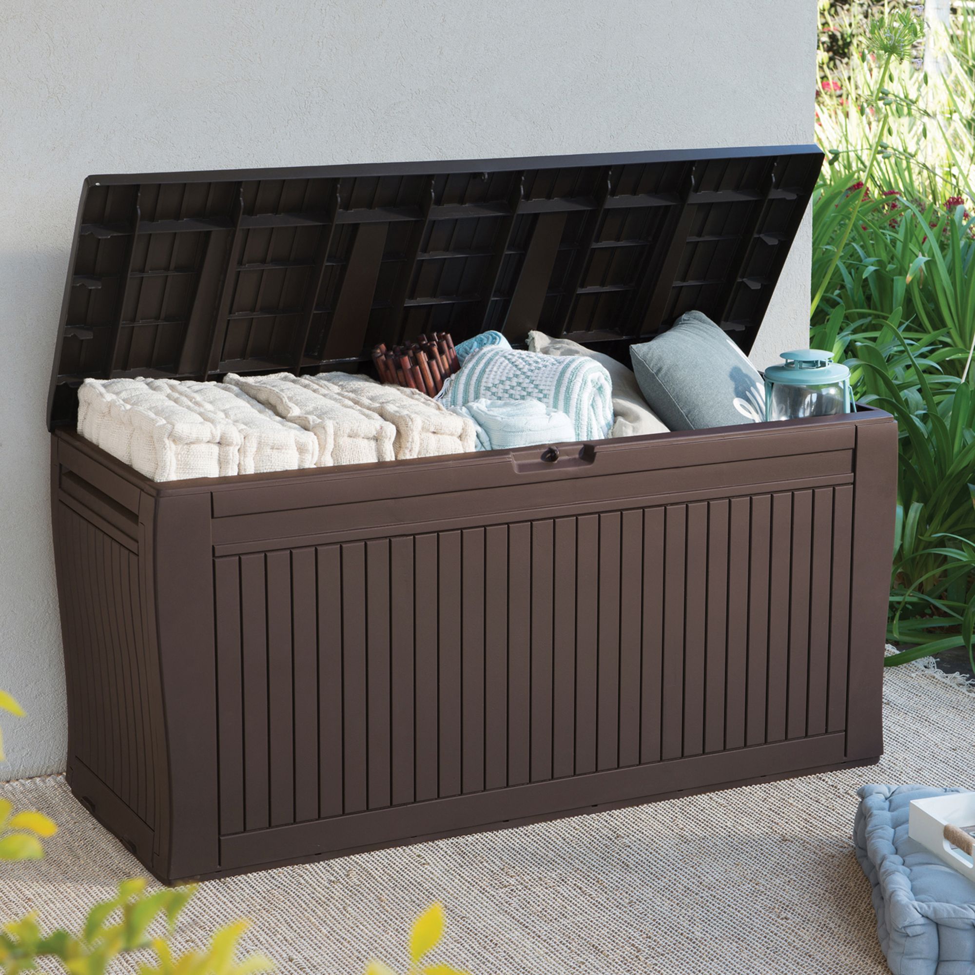 Keter Comfy Wood effect 270L Plastic Garden storage box - Brown