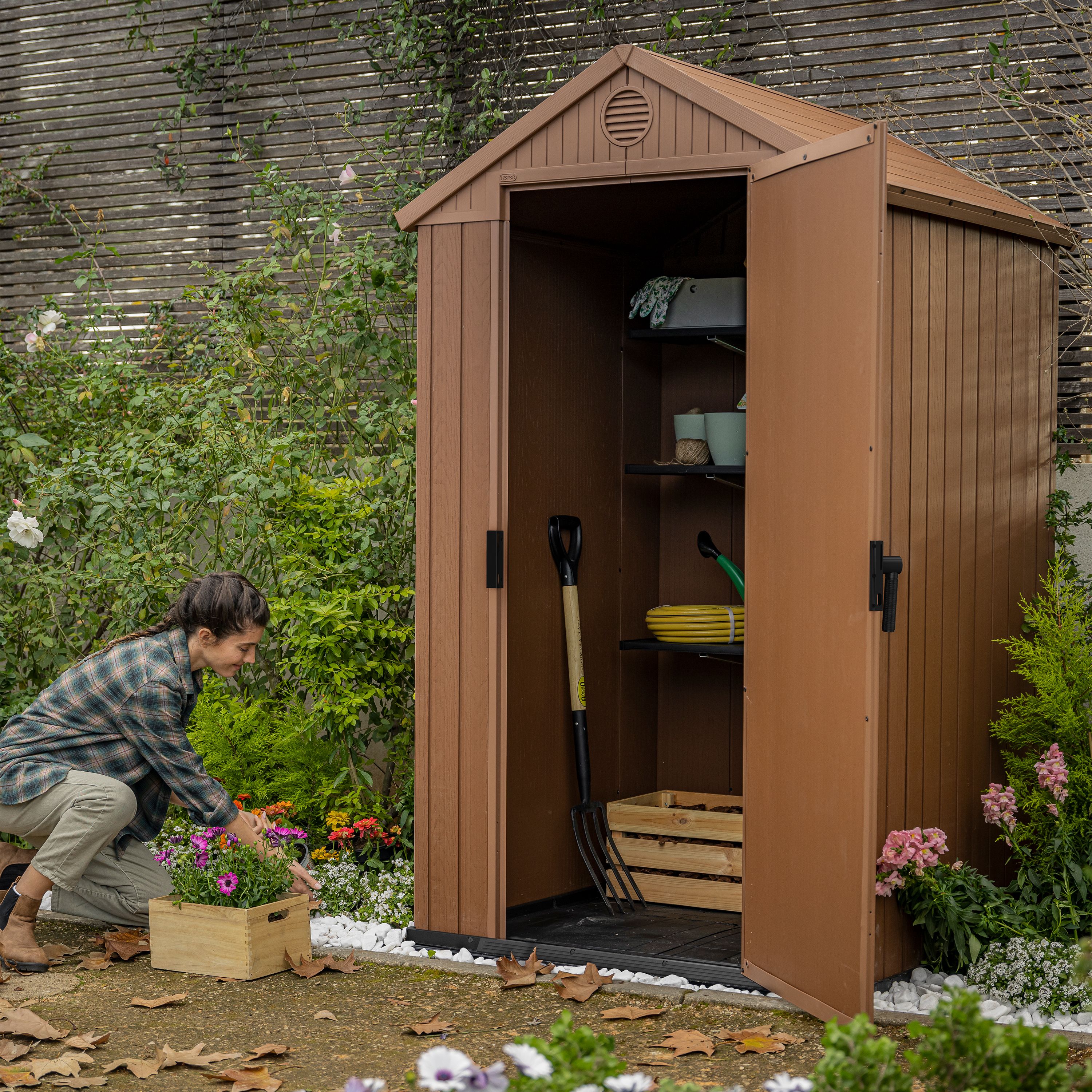 Keter Darwin 4x4 ft Apex Plastic Shed with floor (Base included)