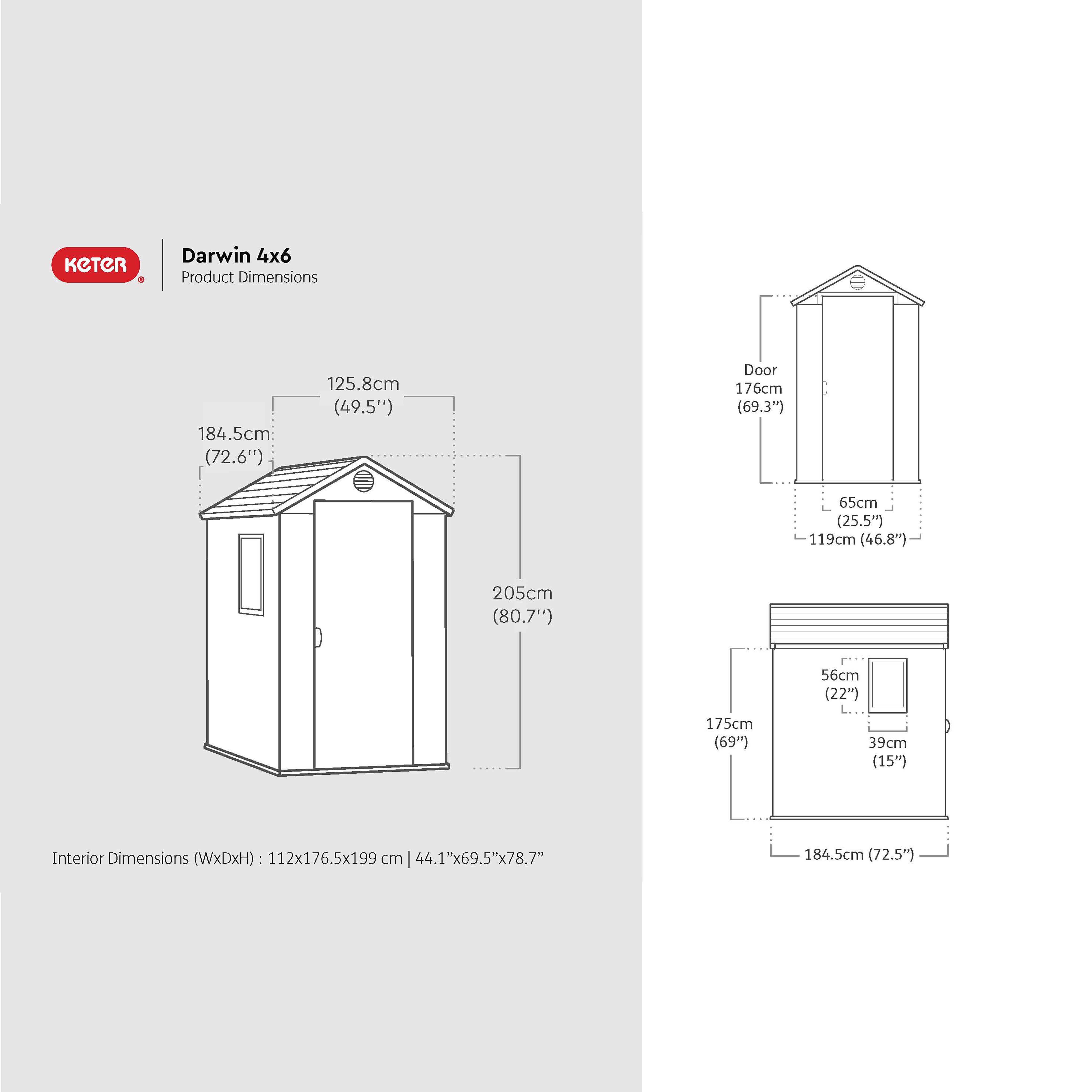 Keter Darwin 6x4 ft Apex Plastic Shed with floor & 1 window (Base included)