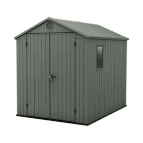 Keter Darwin 8x6 ft Apex Green Plastic 2 door Shed with floor & 1 window (Base included)