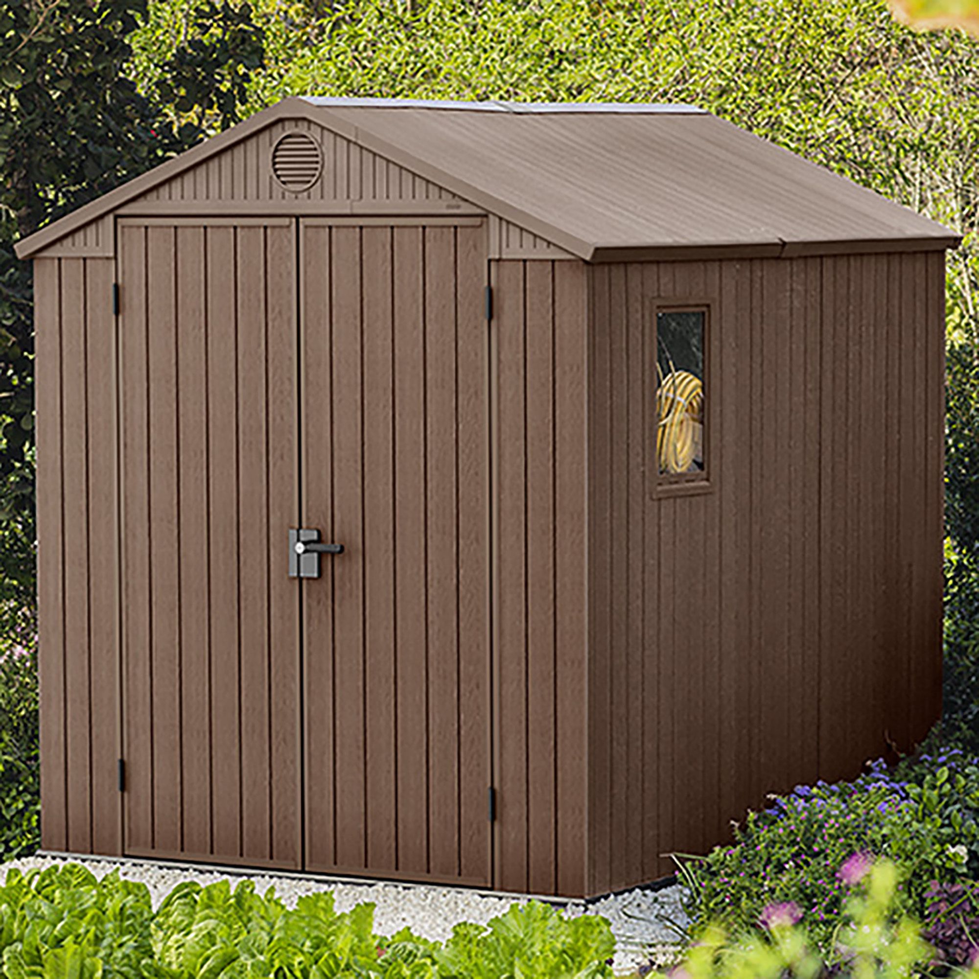 Keter Darwin 8x6 ft Apex Plastic 2 door Shed with floor & 1 window