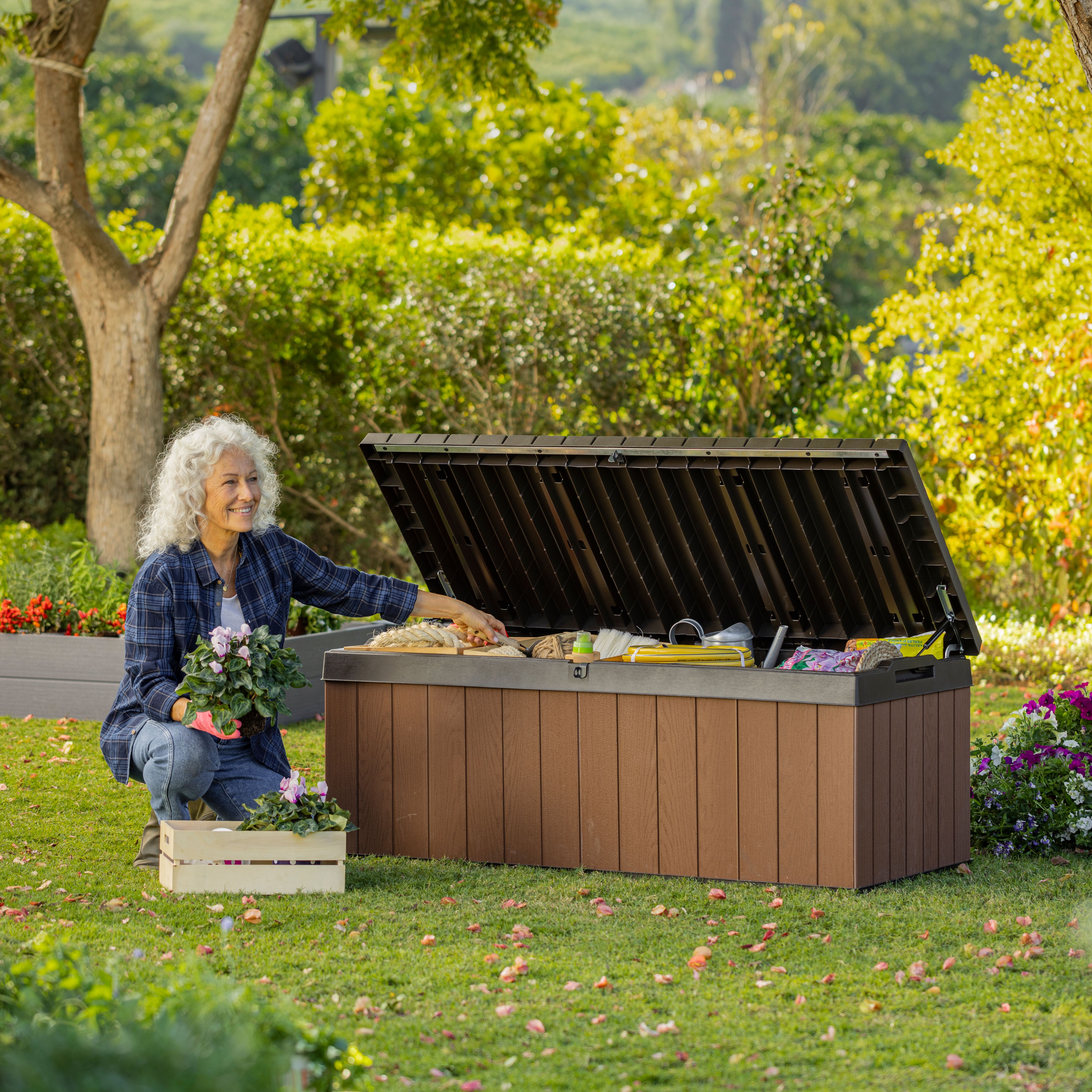 Keter Darwin Brown 380L Garden storage bench box 5x2 ft (H)545mm (W)1425mm