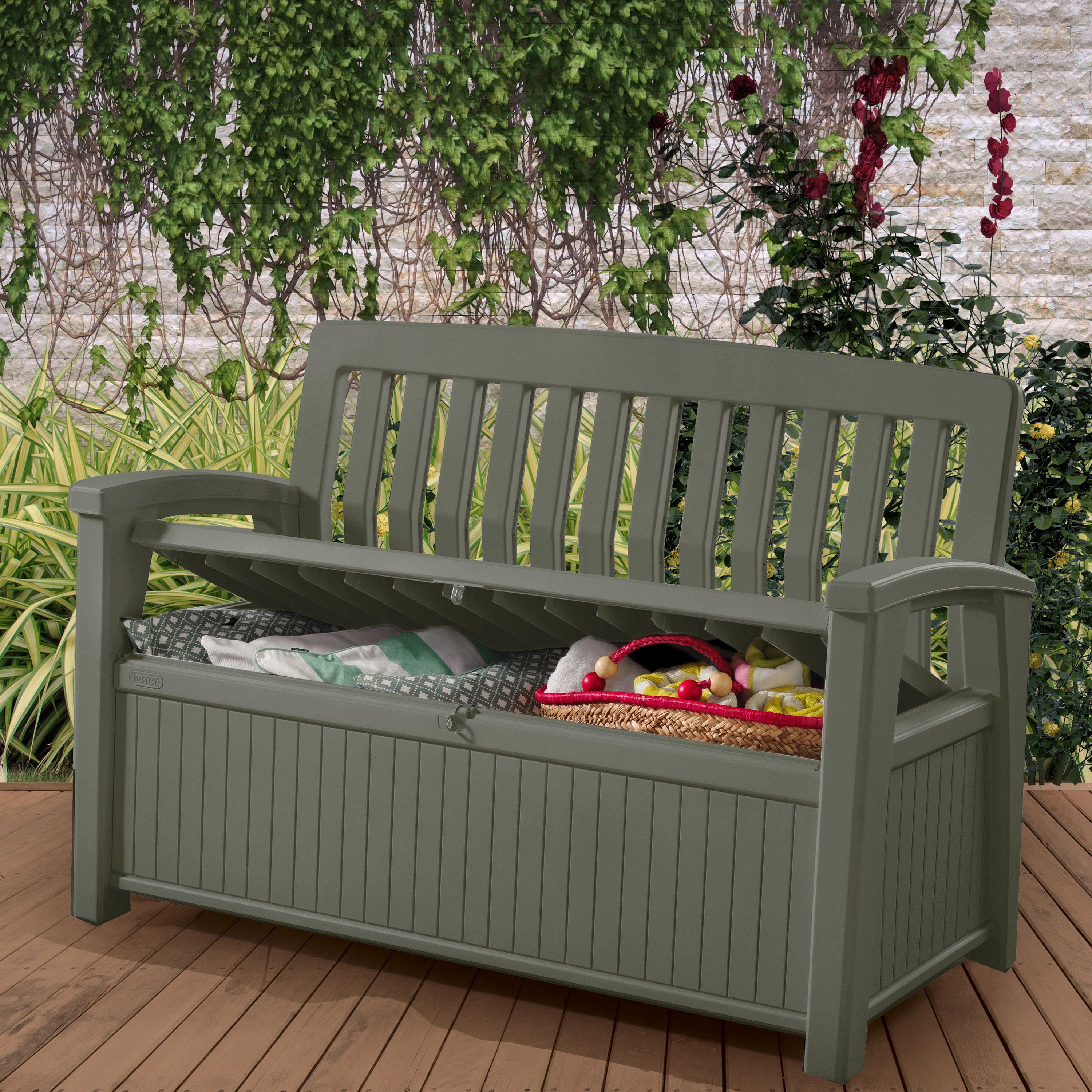Keter Darwin Green Wooden Bench & storage box with 227L (W)132.7cm (H)89cm