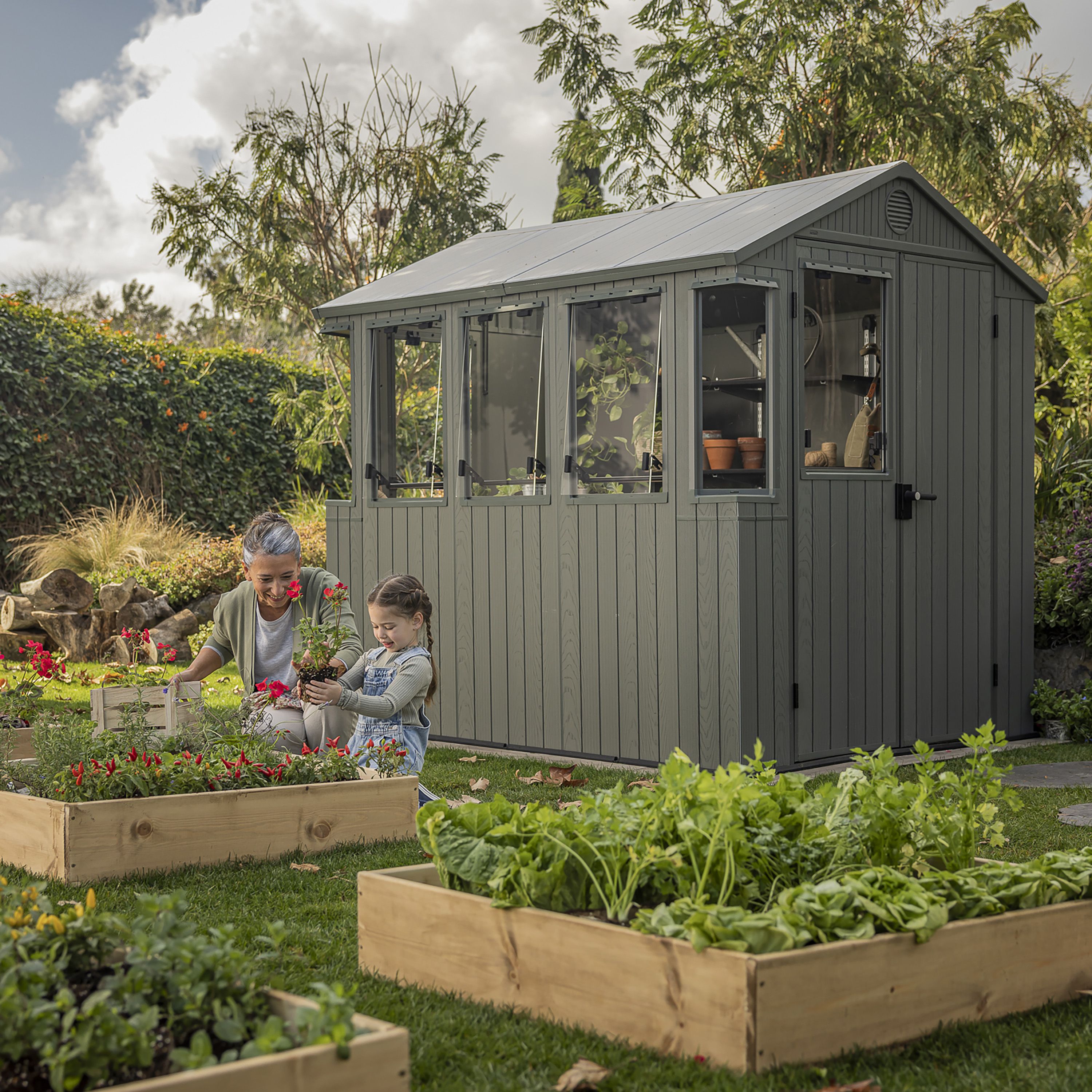 Keter Darwin Tongue & groove Vertical 6x8 ft Apex Green Plastic 2