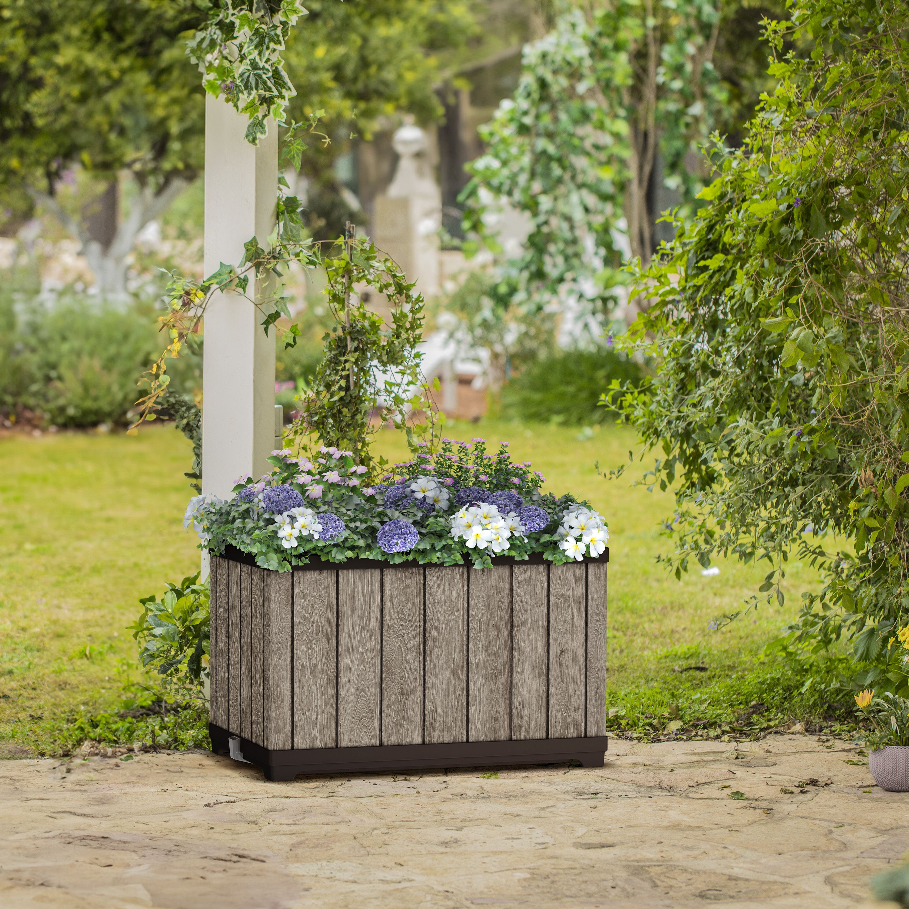 Keter Deco Rectangular Resin Planter 110L (W)76cm- Ashwood