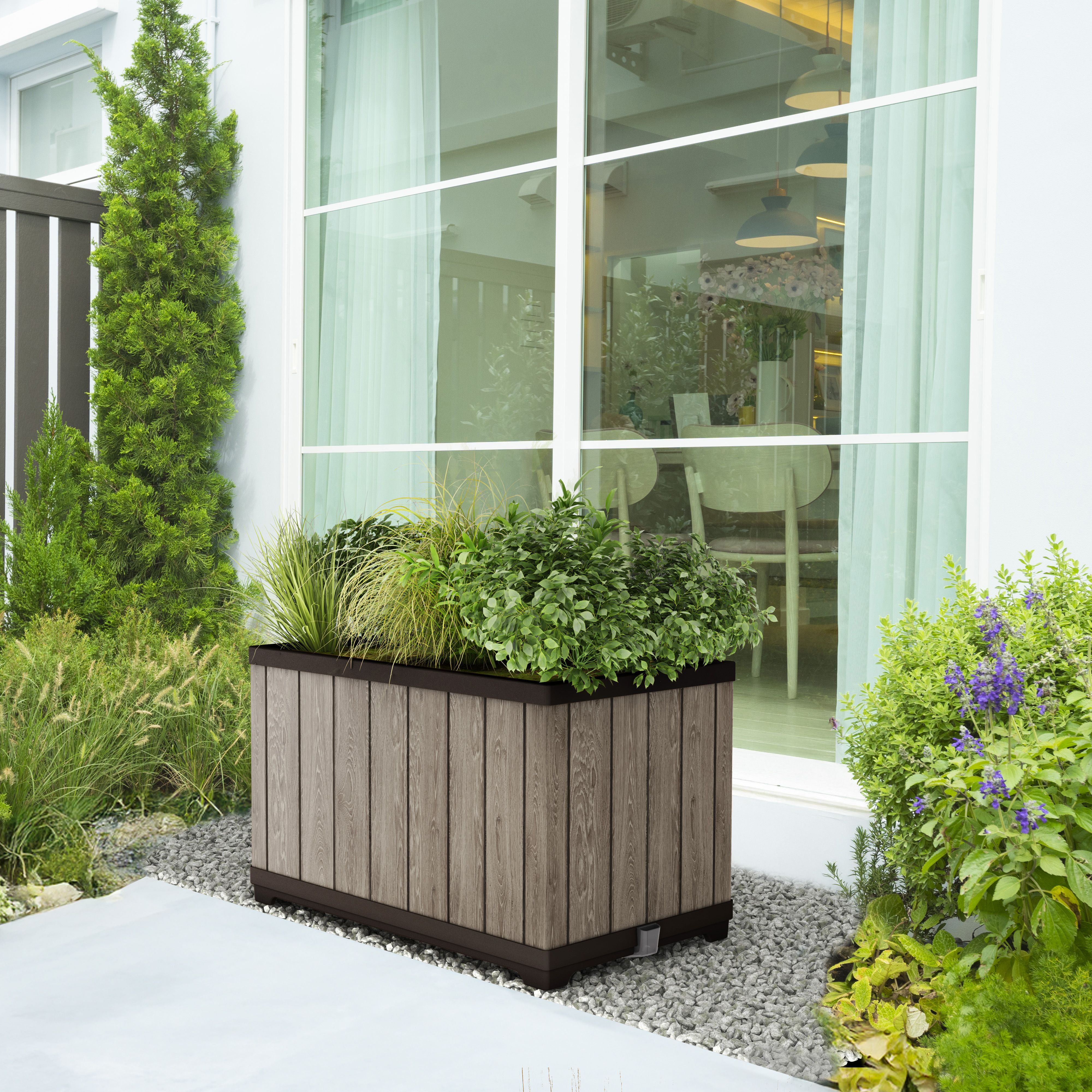 Keter Deco Rectangular Resin Planter 110L (W)76cm- Ashwood