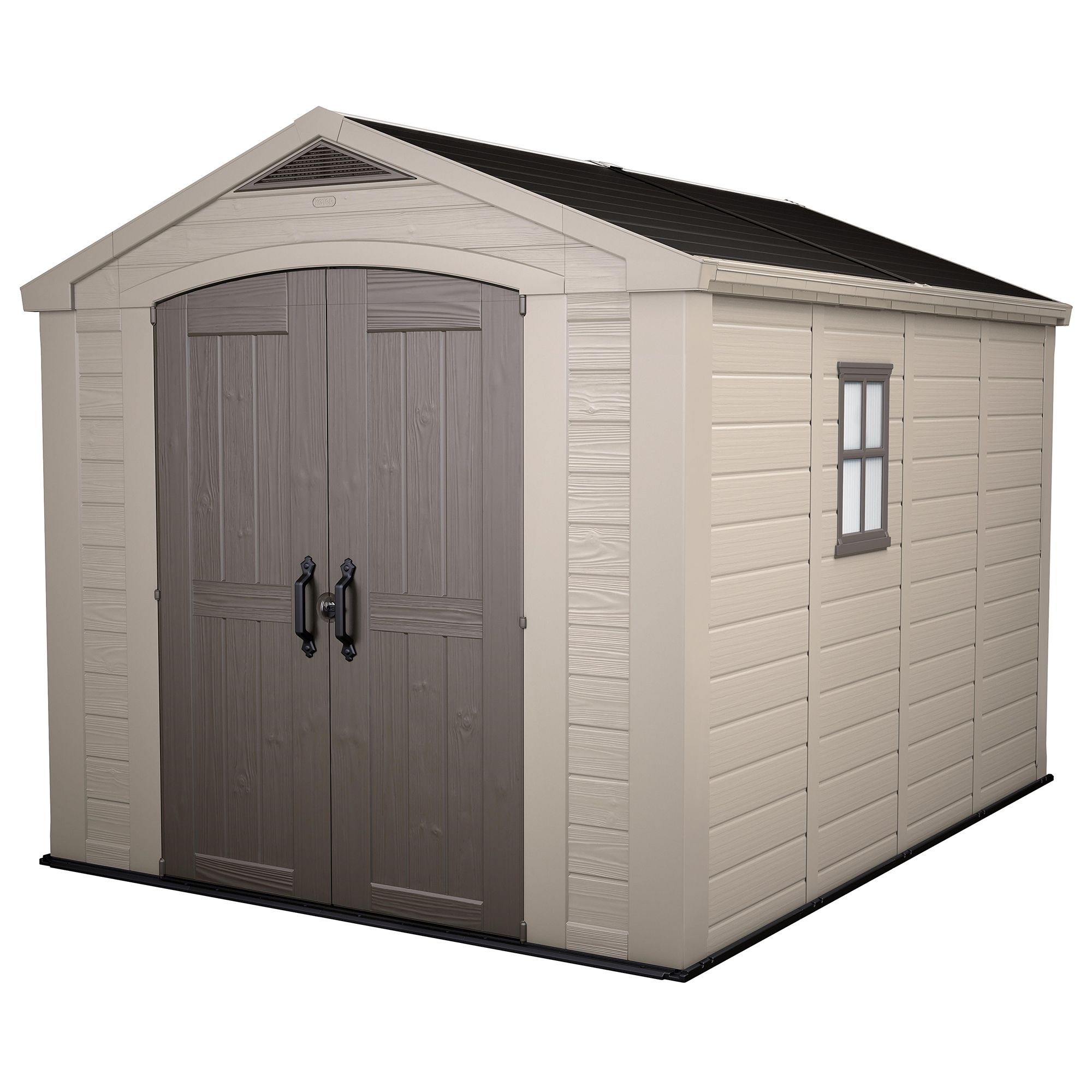 Keter Factor 8x11 ft Apex Beige Plastic 2 door Shed with floor & 1 window