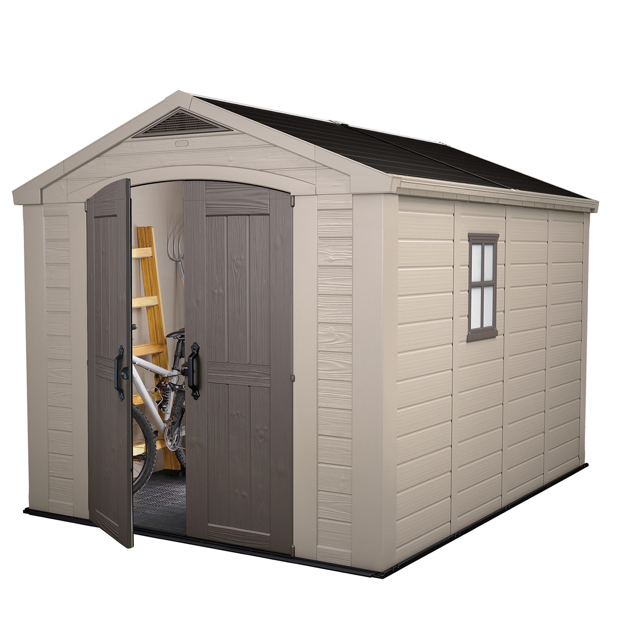 Keter Factor 8x11 ft Apex Beige Plastic 2 door Shed with floor & 1 window