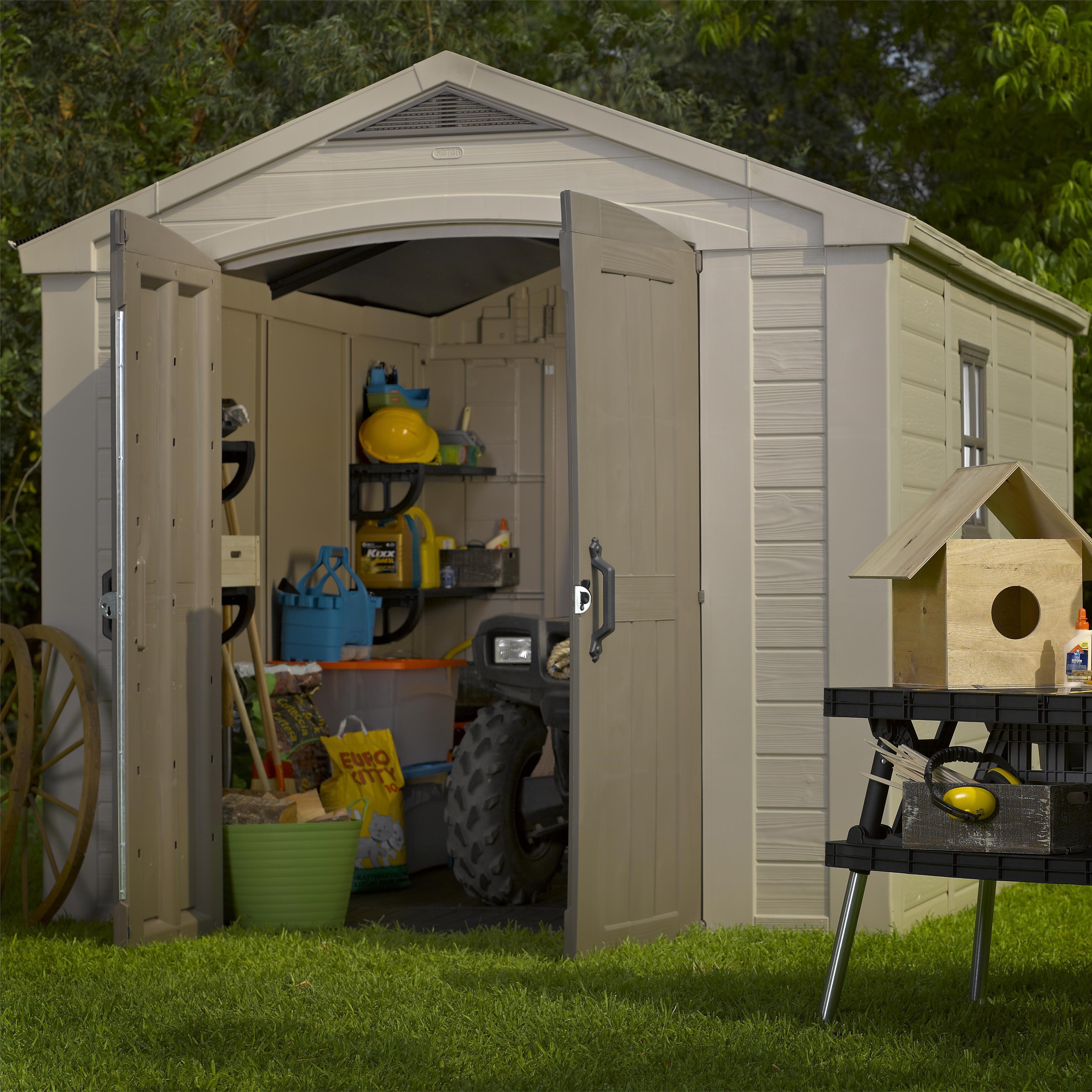 Keter Factor 8x11 ft Apex Beige Plastic 2 door Shed with floor & 1 window