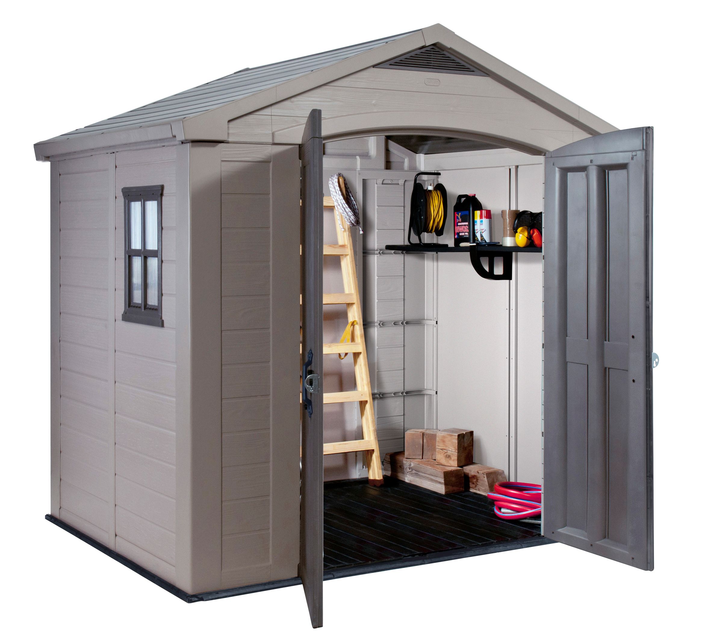 Keter Factor 8x6 ft Apex Beige Plastic 2 door Shed with floor & 1 window