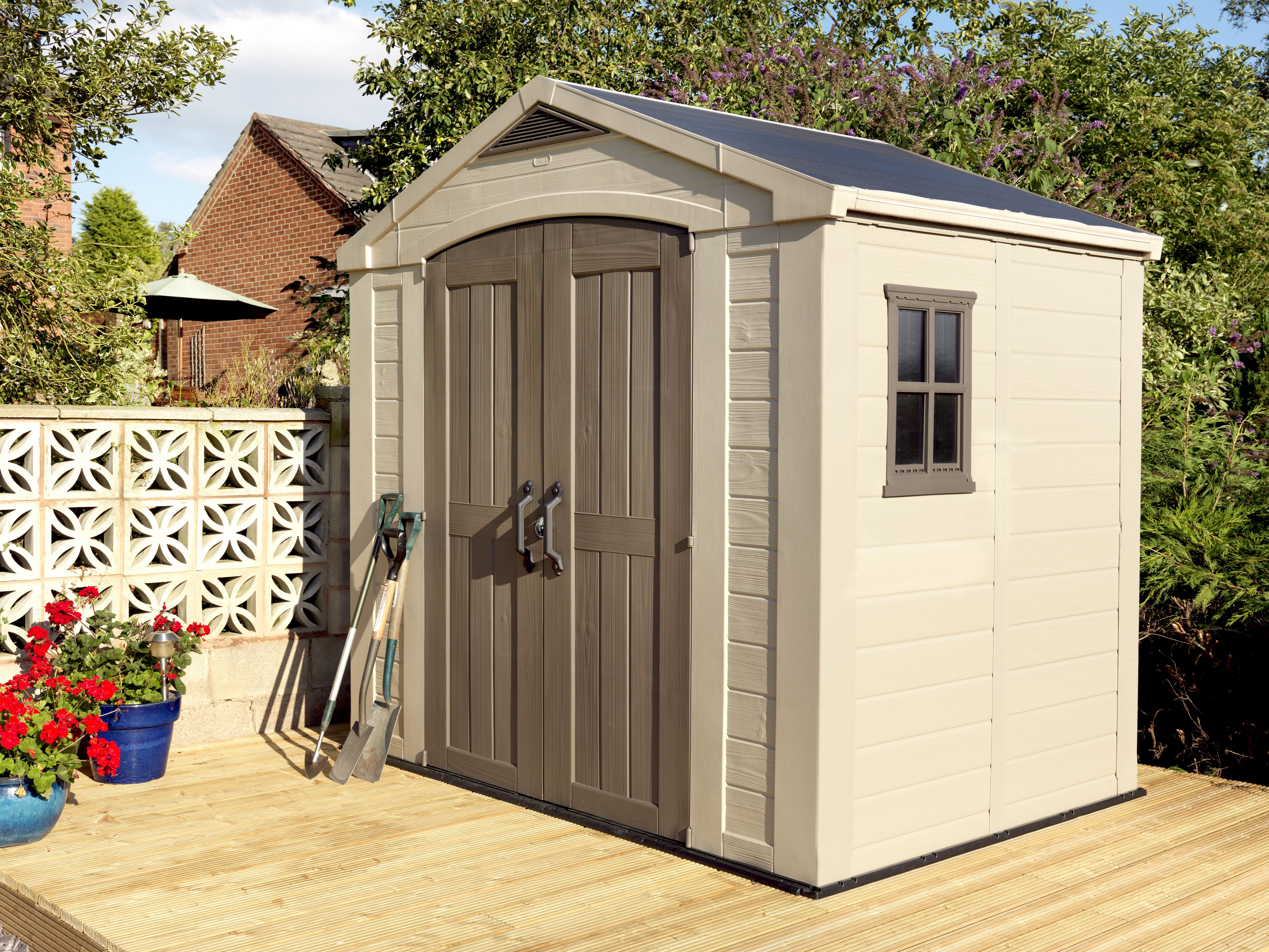 Keter Factor 8x6 ft Apex Beige Plastic 2 door Shed with floor & 1 window