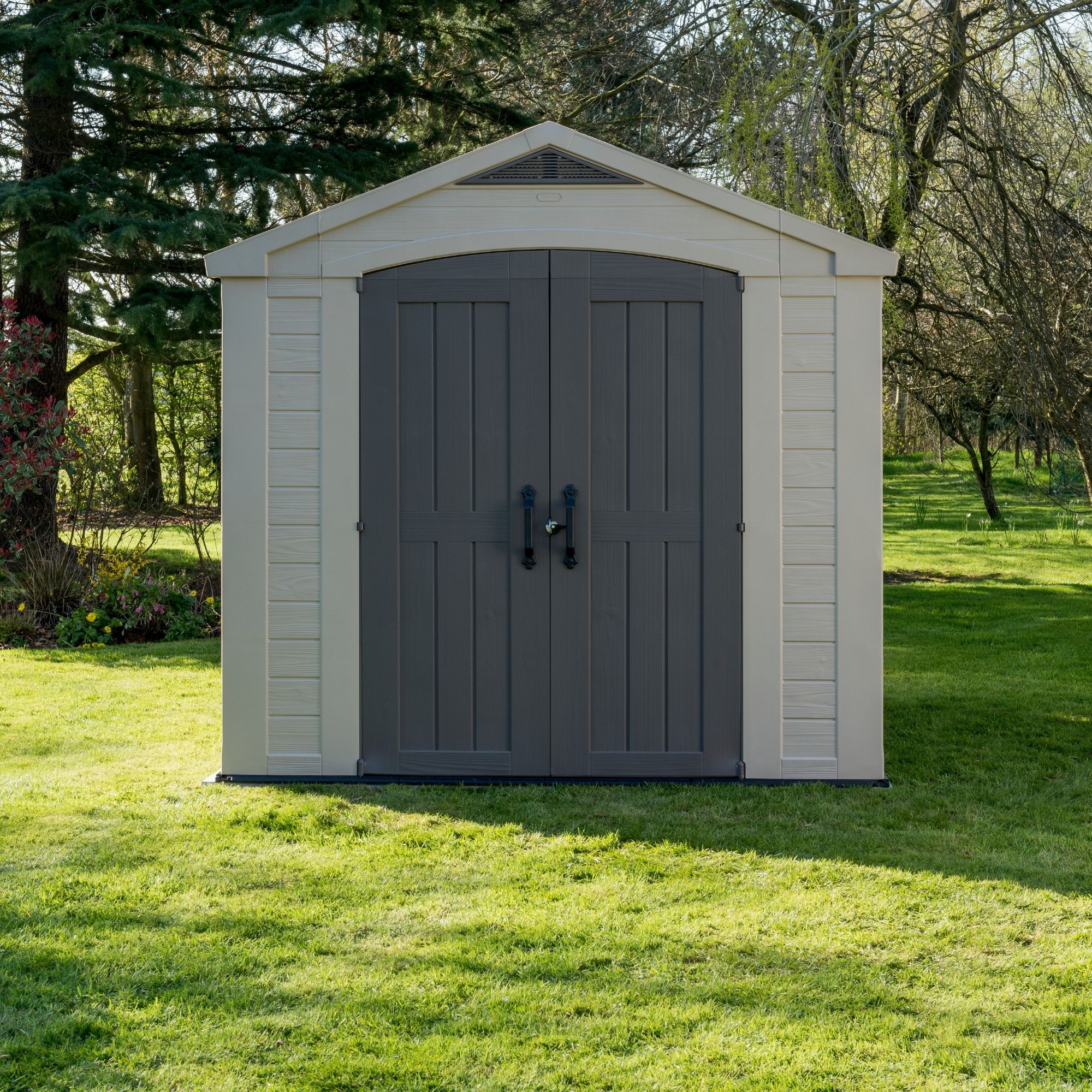 keter factor 8x8 apex plastic shed diy at b&q