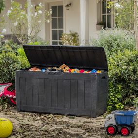 Keter Hollywood Anthracite Wood effect Plastic Garden storage box 270L