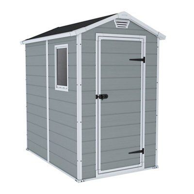 Keter Manor 6x4 ft Gable Grey Plastic Shed with floor & 1 window