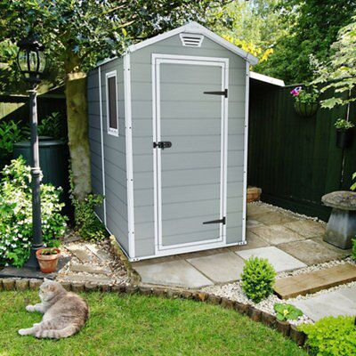 Keter Manor 6x4 ft Gable Grey Plastic Shed with floor & 1 window